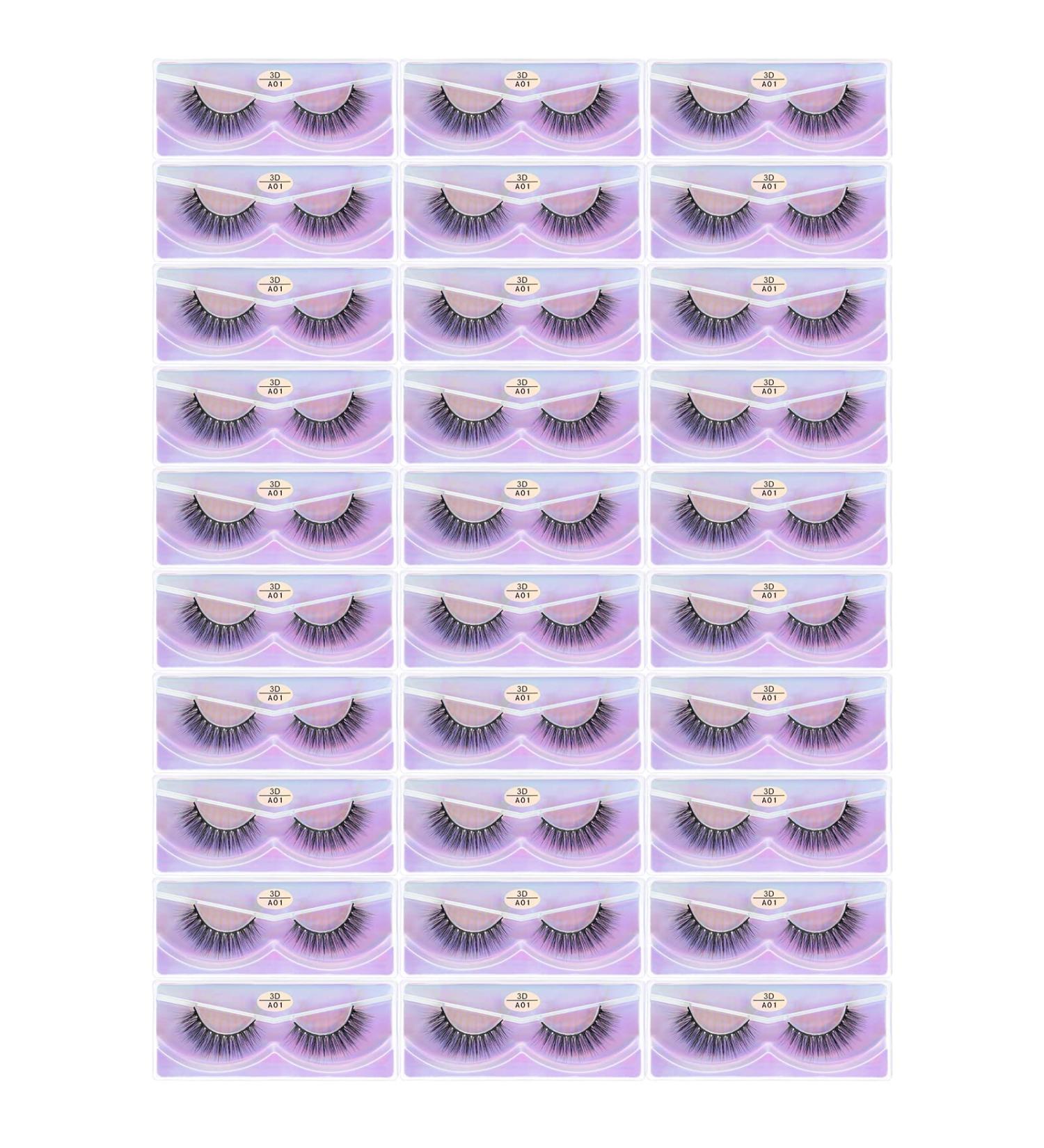 FARRED Wholesale Faux Mink Lashes 30 Pairs - 3D A01 Medium Length Vegan Eyelashes - Bulk Fluffy Volume Strip Lashes - Natural Look False Eyelashes - Buy Online on GoSupps.com