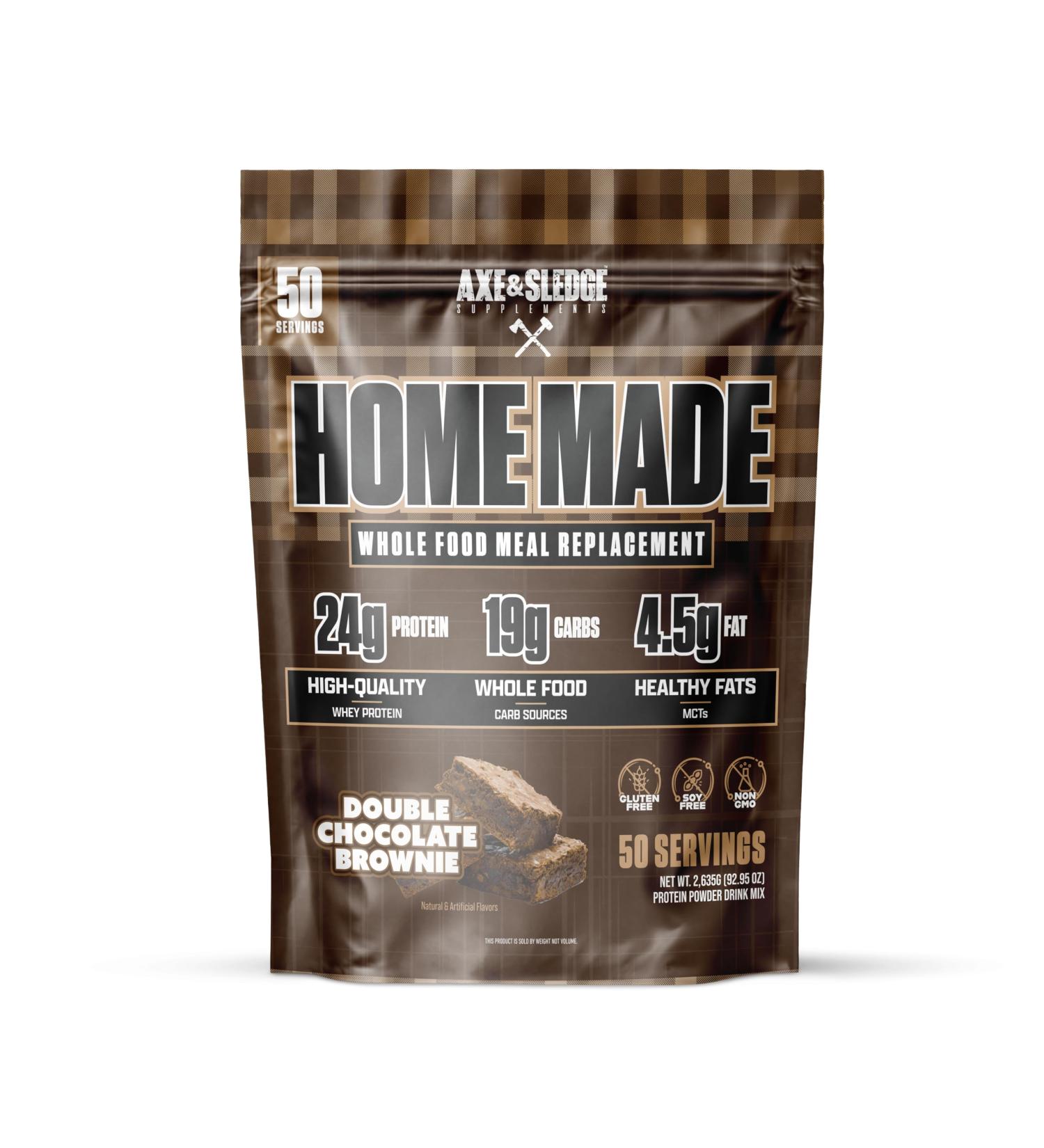 Axe & Sledge Home Made Meal Replacement Powder | 48g Protein | Digestive Enzymes & Fiber | Non-GMO Premium Ingredients | Protein for Bulking | 25 Servings Double Chocolate Brownie