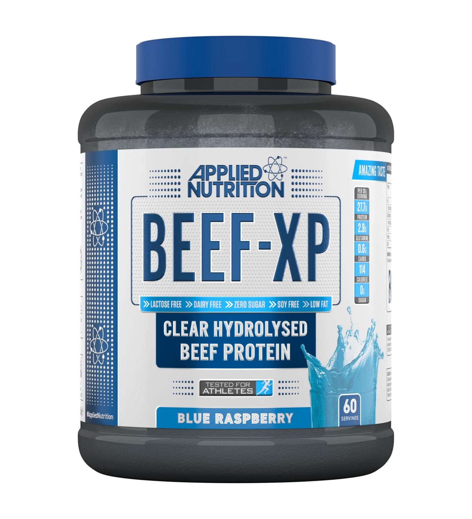 Applied Nutrition Beef XP 1.8kg - Clear Hydrolysed Beef Protein Isolate Fruit Juice Style - Dairy & Lactose Free Beef Protein Powder - Zero Sugar, Low Fat - Blue Raspberry Flavor - 60 Servings - Buy Online on GoSupps.com