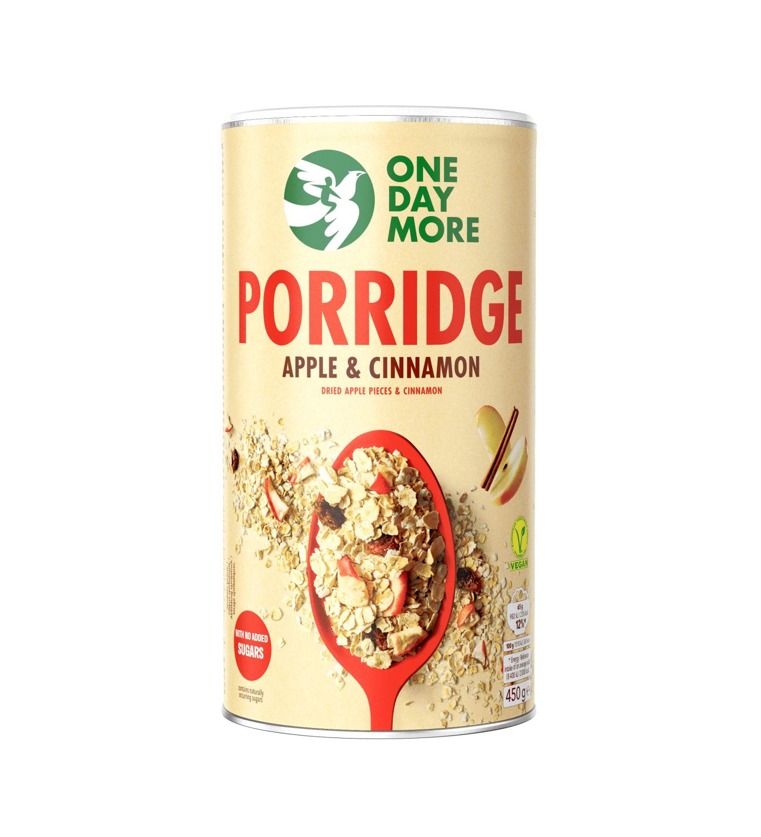 OneDayMore Porridge Pomme-Cannelle Sans Sucre Ajout | 450g | Flocons d avoine figues et pommes s ch es | Haute teneur en fibres - Buy Online on GoSupps.com