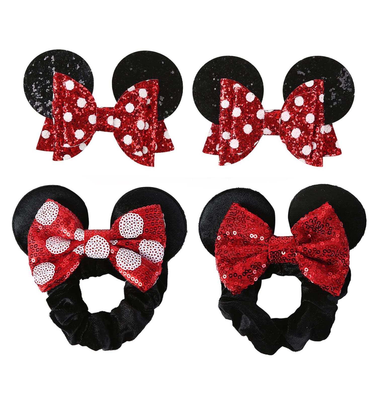 Mouse Ears Hair Clips & Scrunchies Set | Red Polka Dot Hair Bows for Women & Girls | Costume Accessories & Party Decorations - Buy Online on GoSupps.com