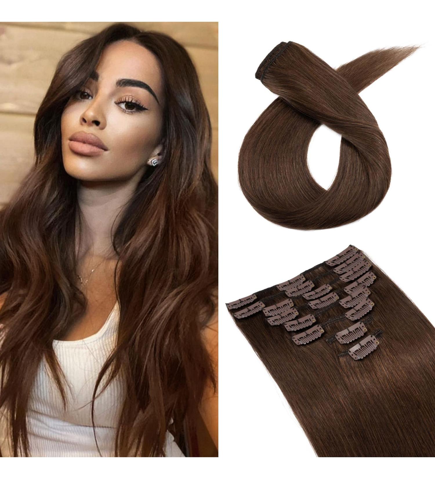 Buy Cheap Clip-In Real Hair Extensions Set - 8 Pieces Soft Medium Brown #4 20 (50cm) - 70g Remy Hair - Buy Online on GoSupps.com