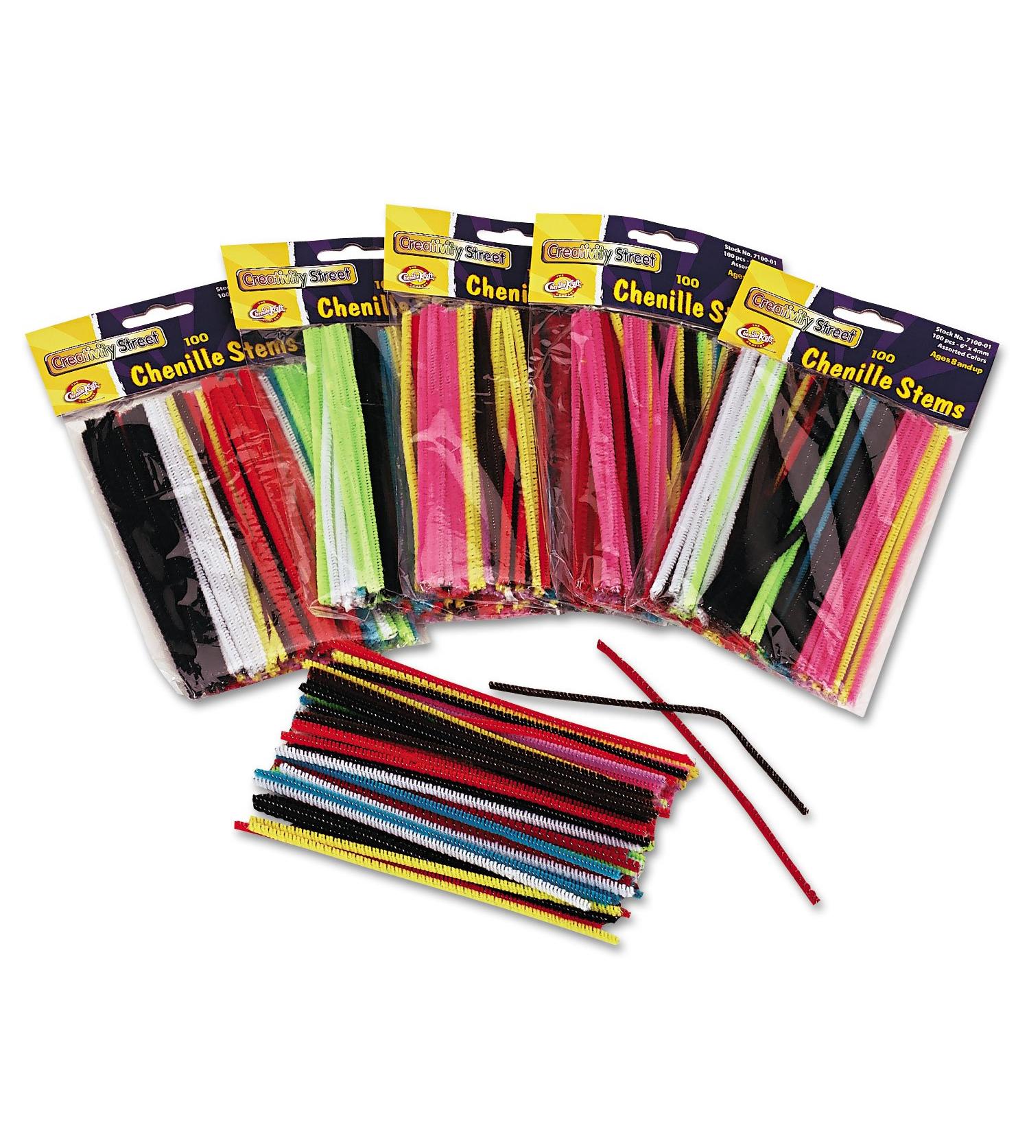 Chenille Kraft Regular Stems 6 x 4 mm Metal Wire Polyester Assorted 100/Pack (CKC710001) - Buy Online on GoSupps.com