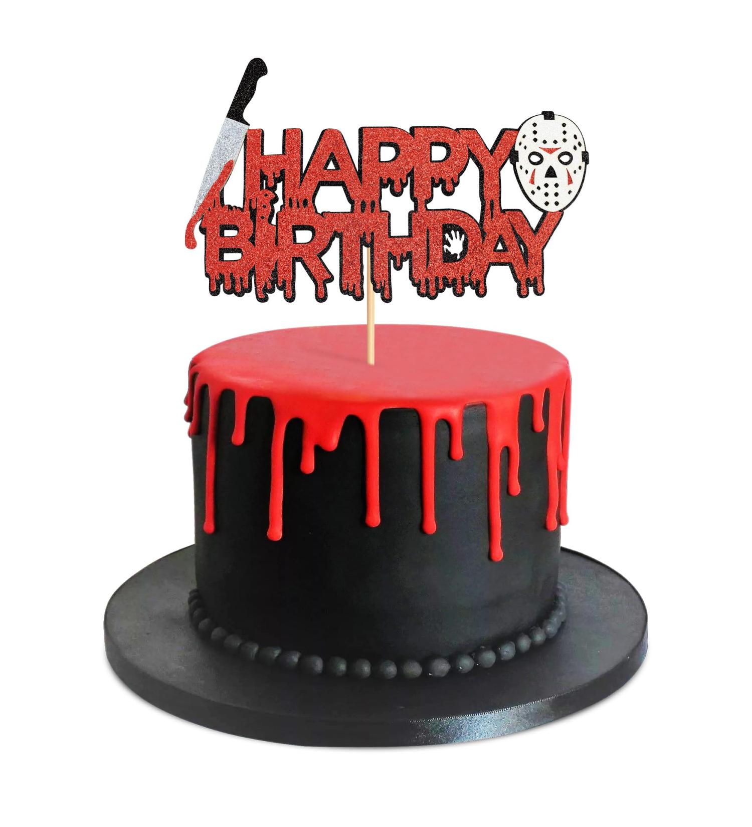 Blumomon 1 Pack Horror Movie Happy Birthday Cake Topper Glitter Halloween Killer Birthday Cake Pick for Bloody Horror Movie Theme Birthday Baby Shower Party Cake Decorations Supplies Killer -1-1 - Buy Online on GoSupps.com