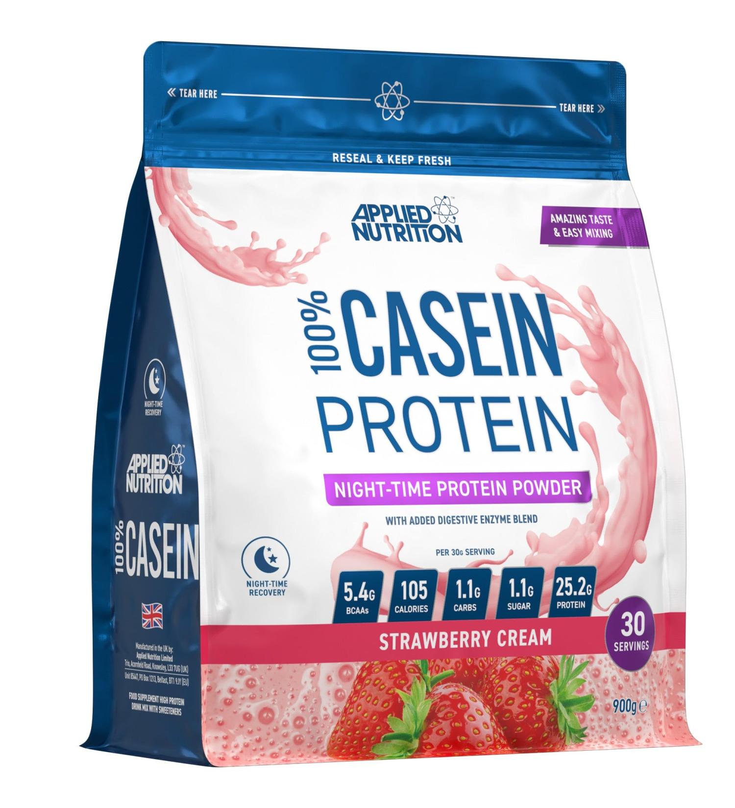 Applied Nutrition Casein Protein Powder - Slow Release Micellar Casein Supplement (900g) - 30 Servings, Strawberry Cream Flavor - Buy Online on GoSupps.com