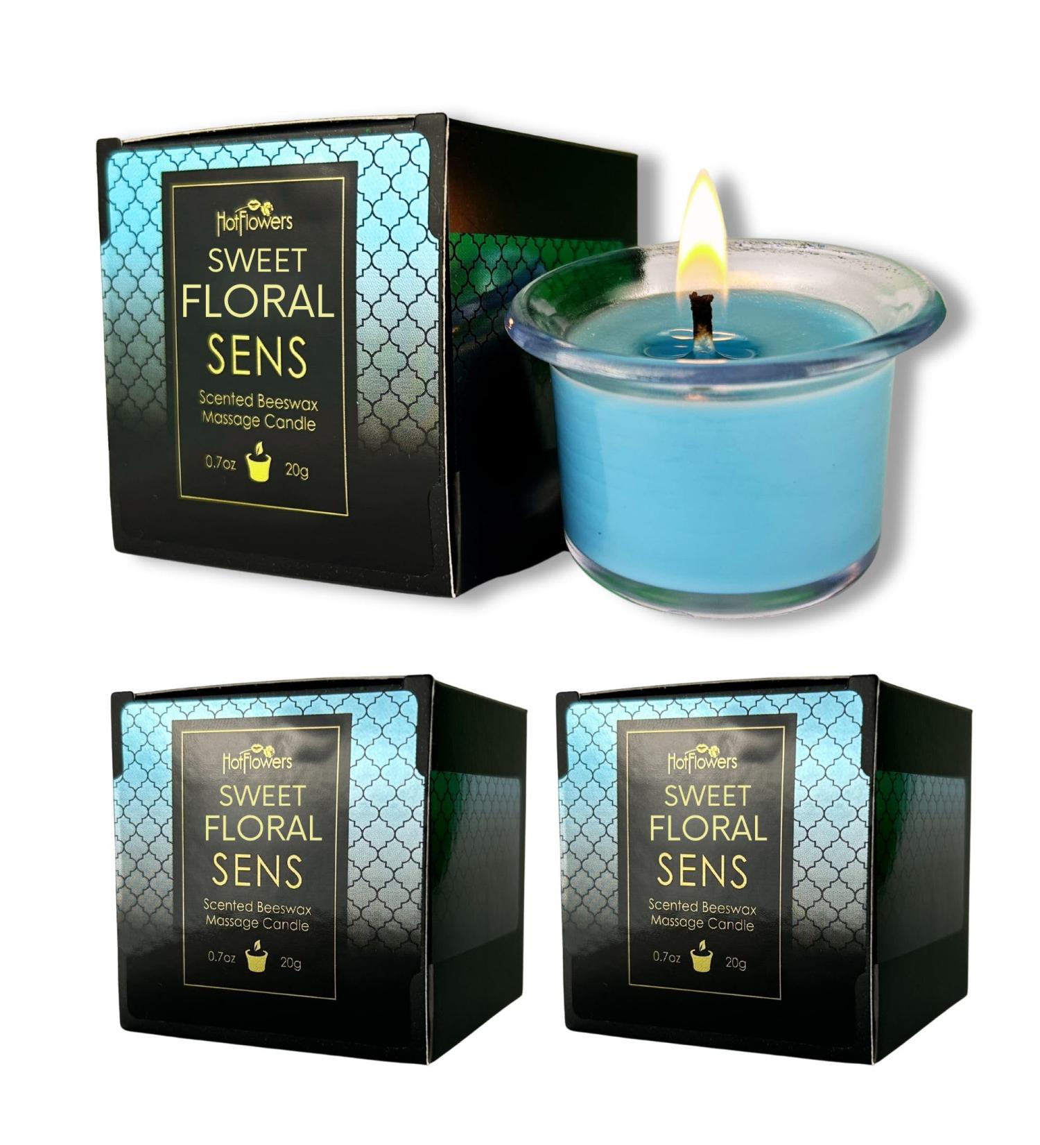 Beeswax Body Massage Candle Set - Sweet Floral Scent Skin Safe & Low Heat Oil Warmer - 3x 0.7 oz - Hot Flowers - Buy Online on GoSupps.com