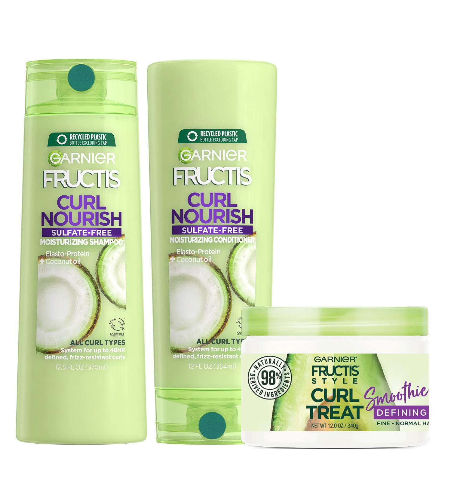 Garnier Fructis Curl Nourish Kit - Shampoo, Conditioner & Styling Treat Smoothie for Frizz-Resistant Curls | 24-Hour Frizz Control, Paraben-Free - Buy Online on GoSupps.com