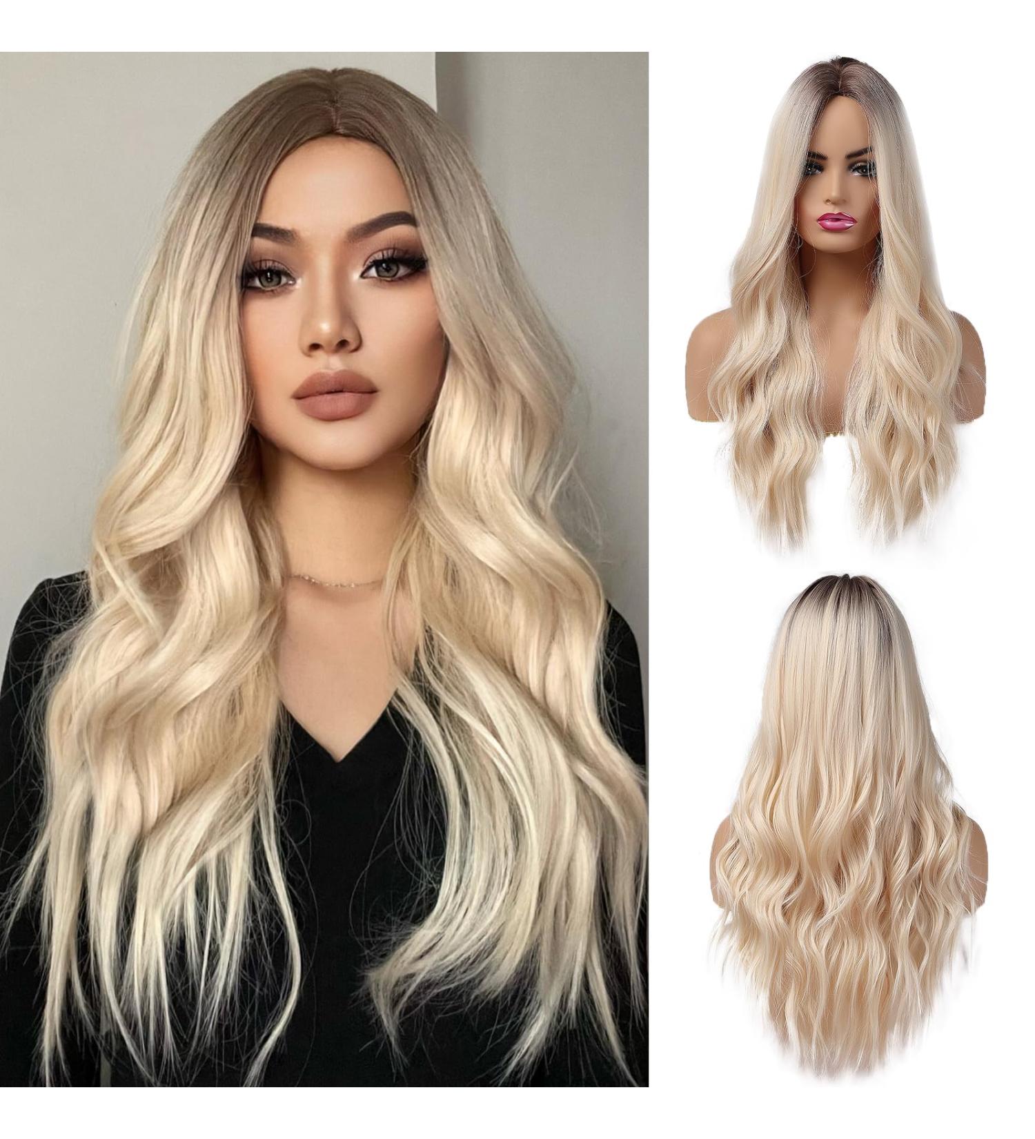 Oefei Long Wavy Blonde Wig for Women | Natural Heat-Resistant Synthetic Hair | 26 Inch Daily & Cosplay Wear - Buy Online on GoSupps.com