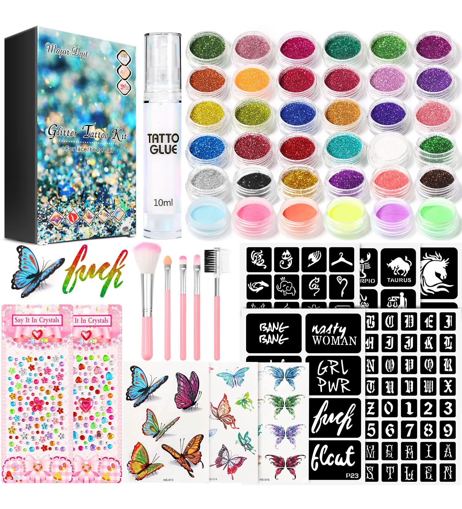 Glitter Tattoo Studio Set 3 - Sparkly & Colorful Temporary Tattoos for Kids - Magical Fake Tattoo Kit for Girls - Arts & Crafts - Buy Online on GoSupps.com