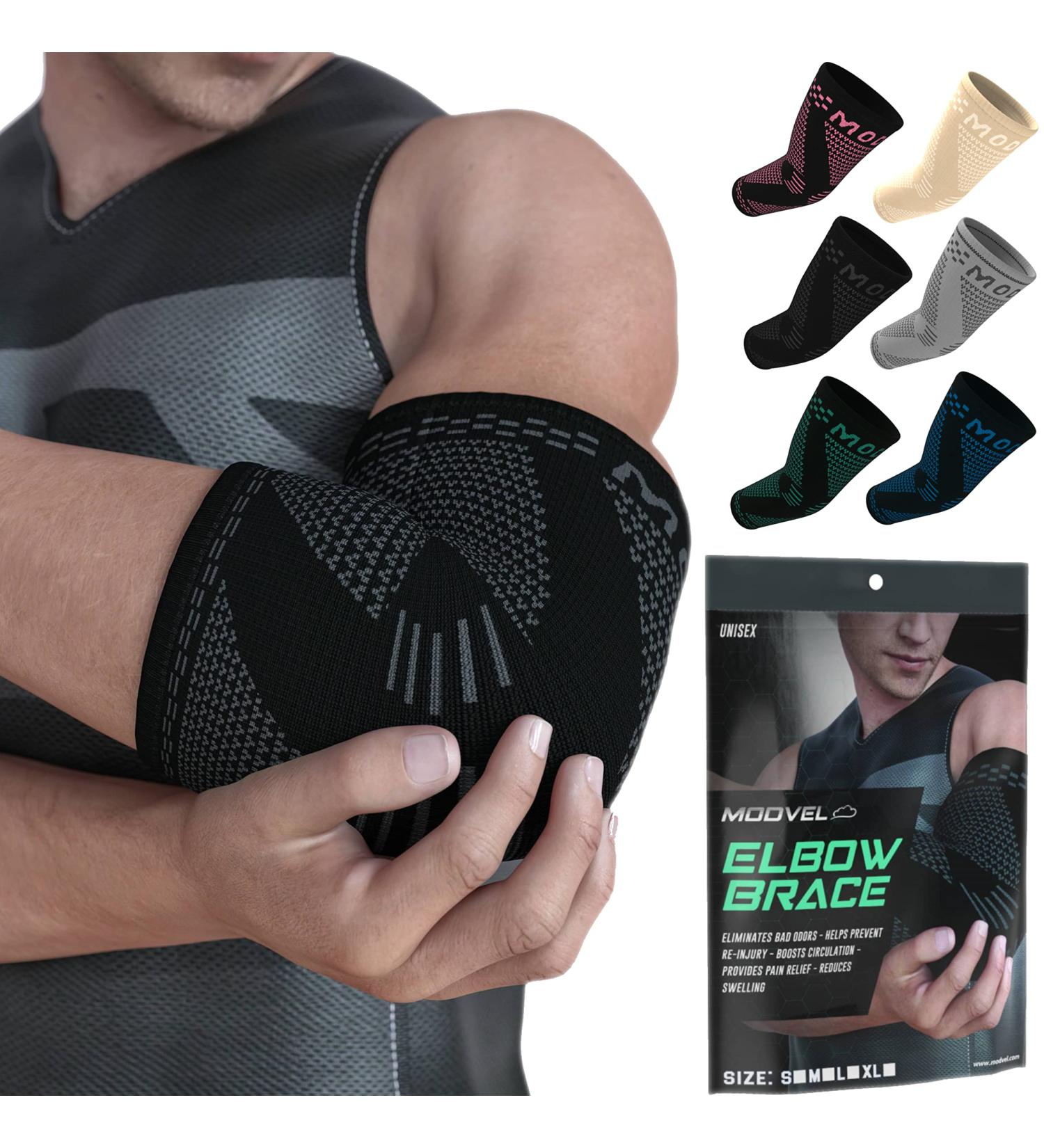 Modvel Elbow Brace 2 Pack - Compression Support Sleeve for Joint Pain Relief, Tendonitis, Tennis & Golfer's Elbow - Black Small Size - Ideal for Workout, Weightlifting - Men & Women - Buy Online on GoSupps.com