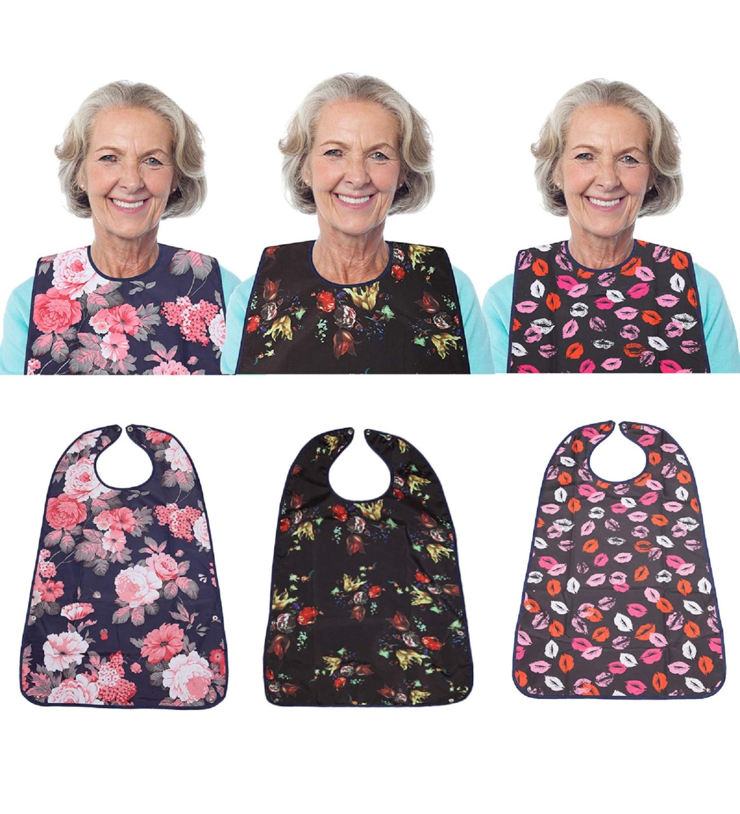 3 Pack Adult Bibs for Eating - Washable, Reusable, Waterproof Clothing Protector with Optional Crumb Catcher - 30 x 19.5 - Women - Buy Online on GoSupps.com