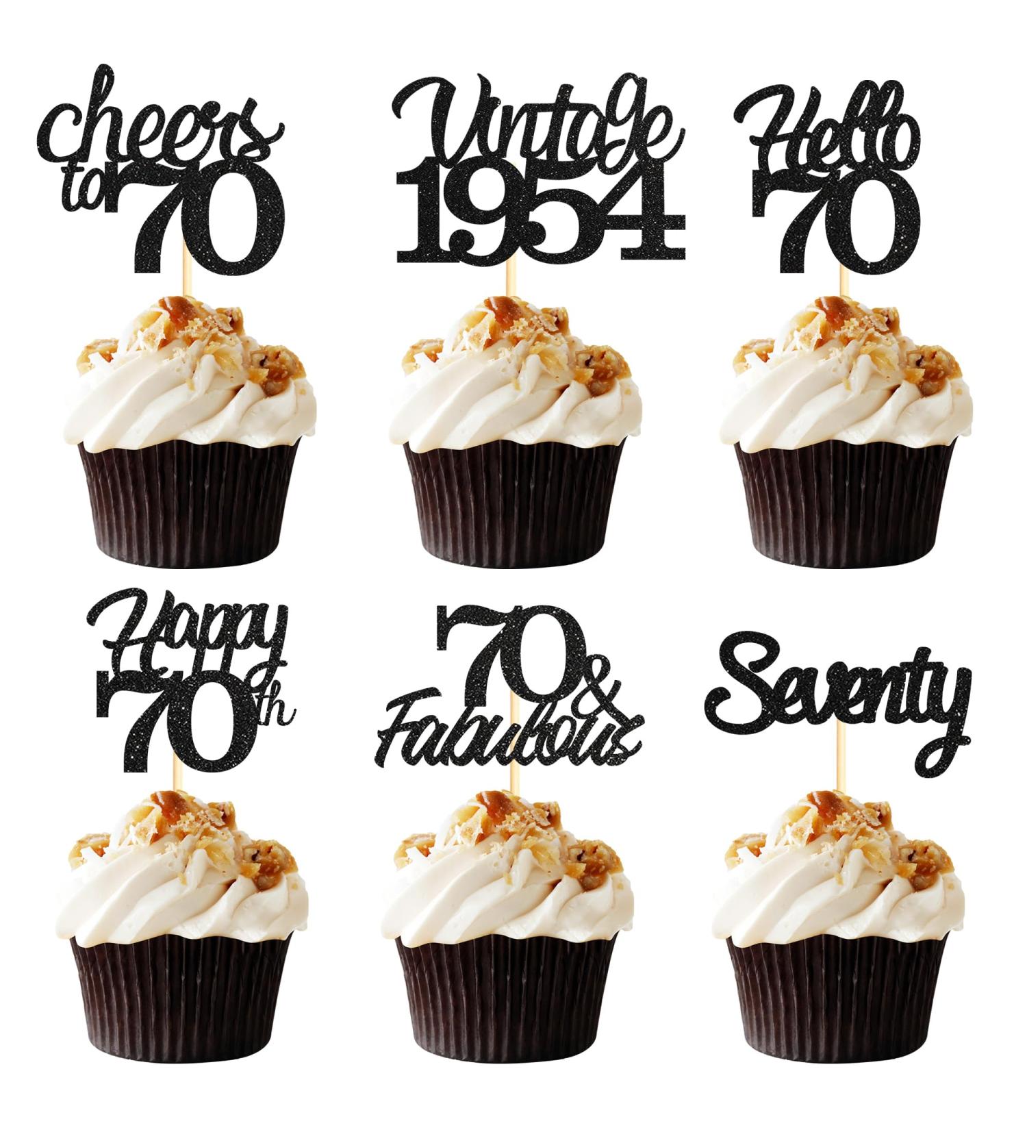 Sotpot 70th Birthday Cupcake Toppers 24 Pcs Black Glitter Fabulous/Cheers/Hello 70 Cupcake Picks Birthday Party Cupcake Decorations (6 Styles) - Buy Online on GoSupps.com