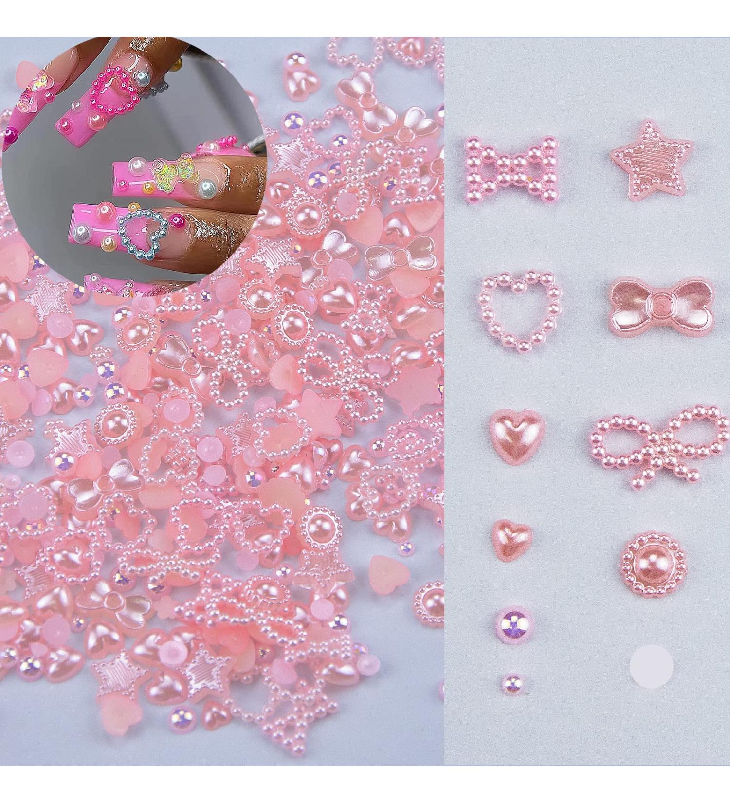 500pcs Pink Pearls 3D Nail Art Charms - Hearts, Flowers, Stars, Bows, Rounds - Acrylic Hollow Pearls for Valentine's Day Nail DIY - Cute Nail Beads & Jewelry Accessories - S1 Pink Bow - Buy Online on GoSupps.com
