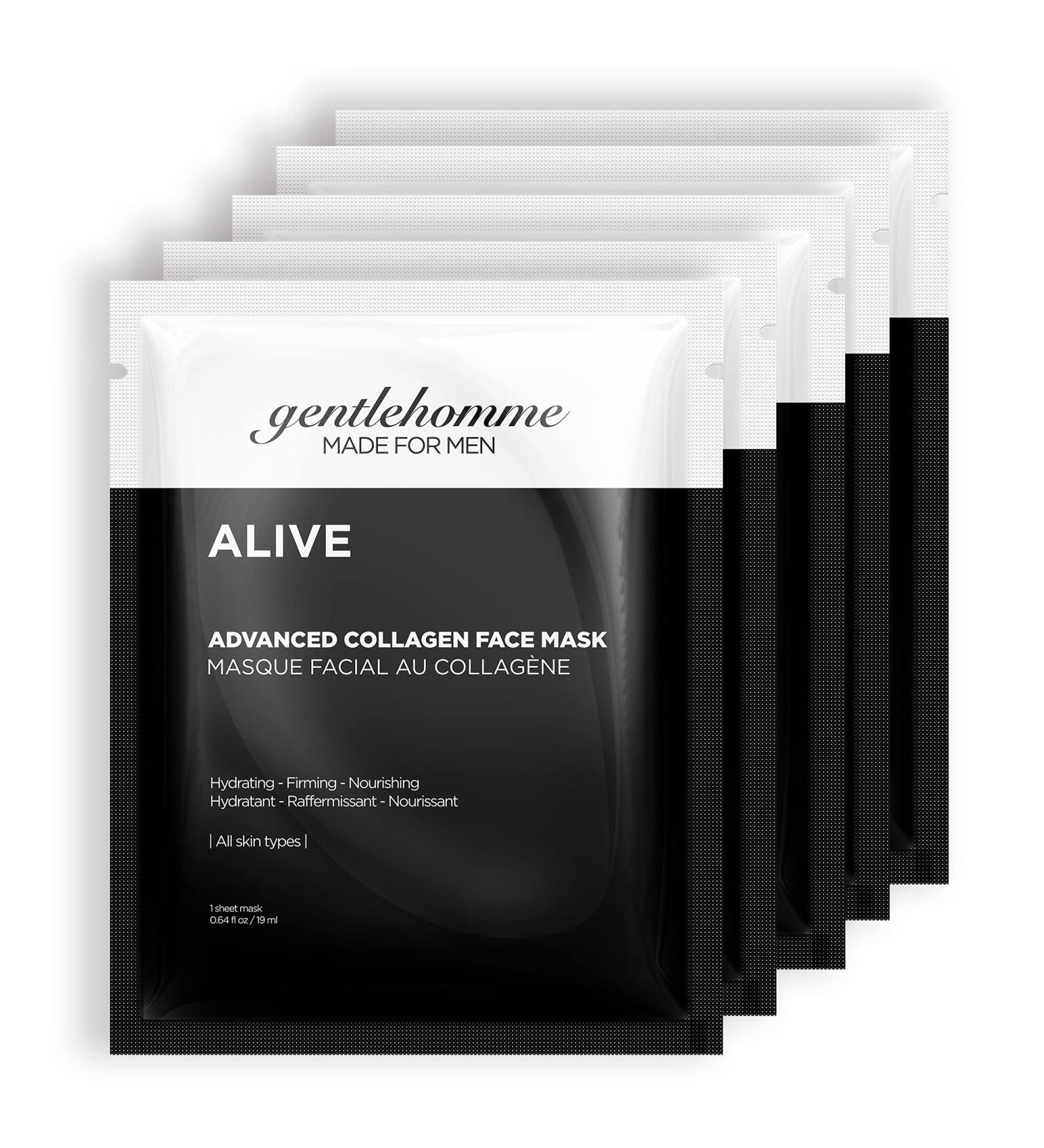 Collagen Facial Mask for Men - 5 Hydrating Anti-Aging Sheet Masks - Hydro Gel for All Skin Types - Premium Skincare - Buy Online on GoSupps.com