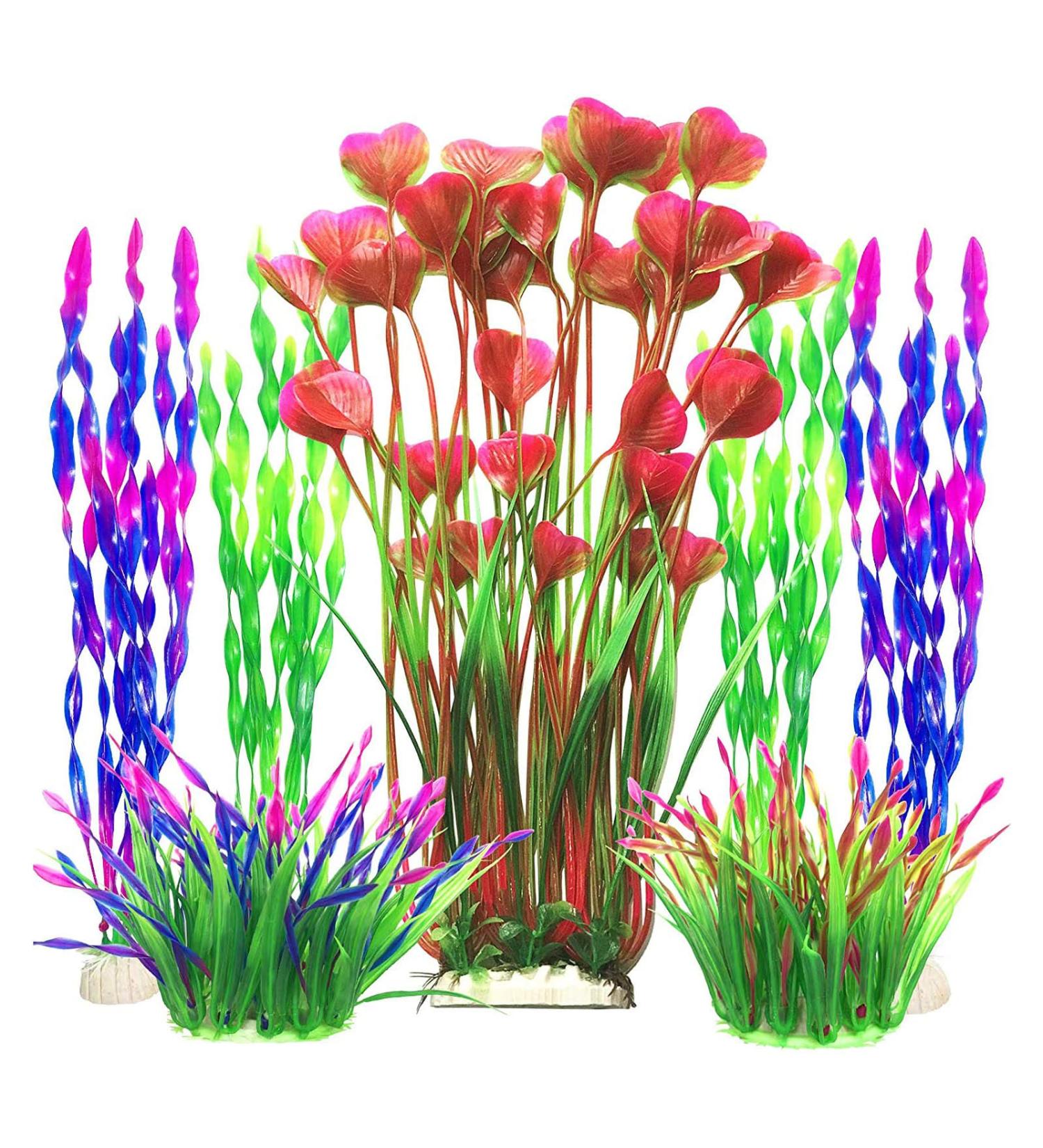 QIODAZOO 7 PCS Plastic Aquarium Plants - Realistic Artificial Aquatic Decorations for Fish Tanks - Buy Online on GoSupps.com