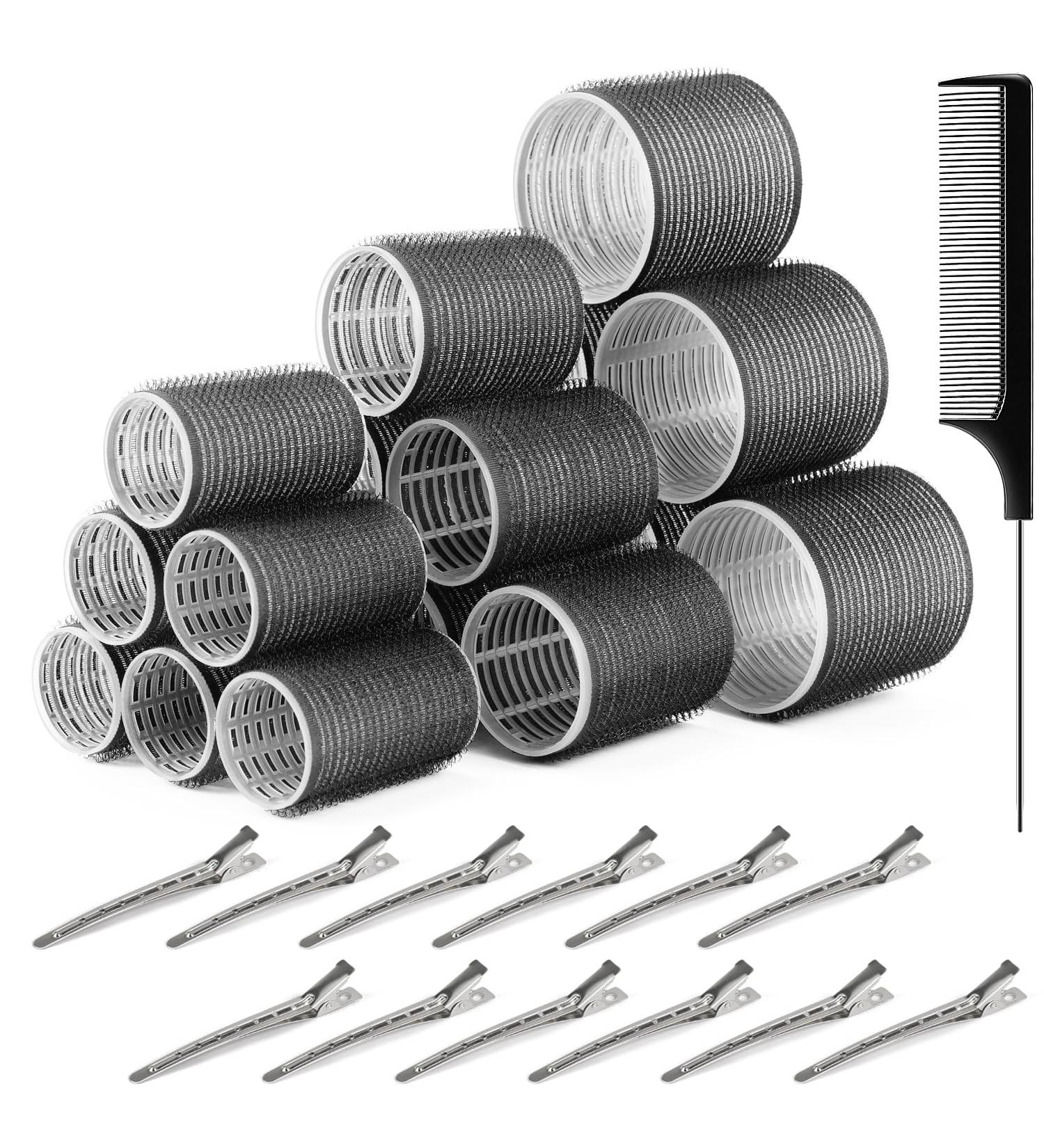 Kouclaa 31 Pcs Black Hair Roller Set Hair Rollers With Clips 3 Size(60mm 44mm 32mm) 18 Pcs Rollers for Hair Volume and 12 Hair Clips and 1 Comb Hair Rollers for Long Hair Medium and Short Hair Black(60mm 44mm 32mm) - Buy Online on GoSupps.com