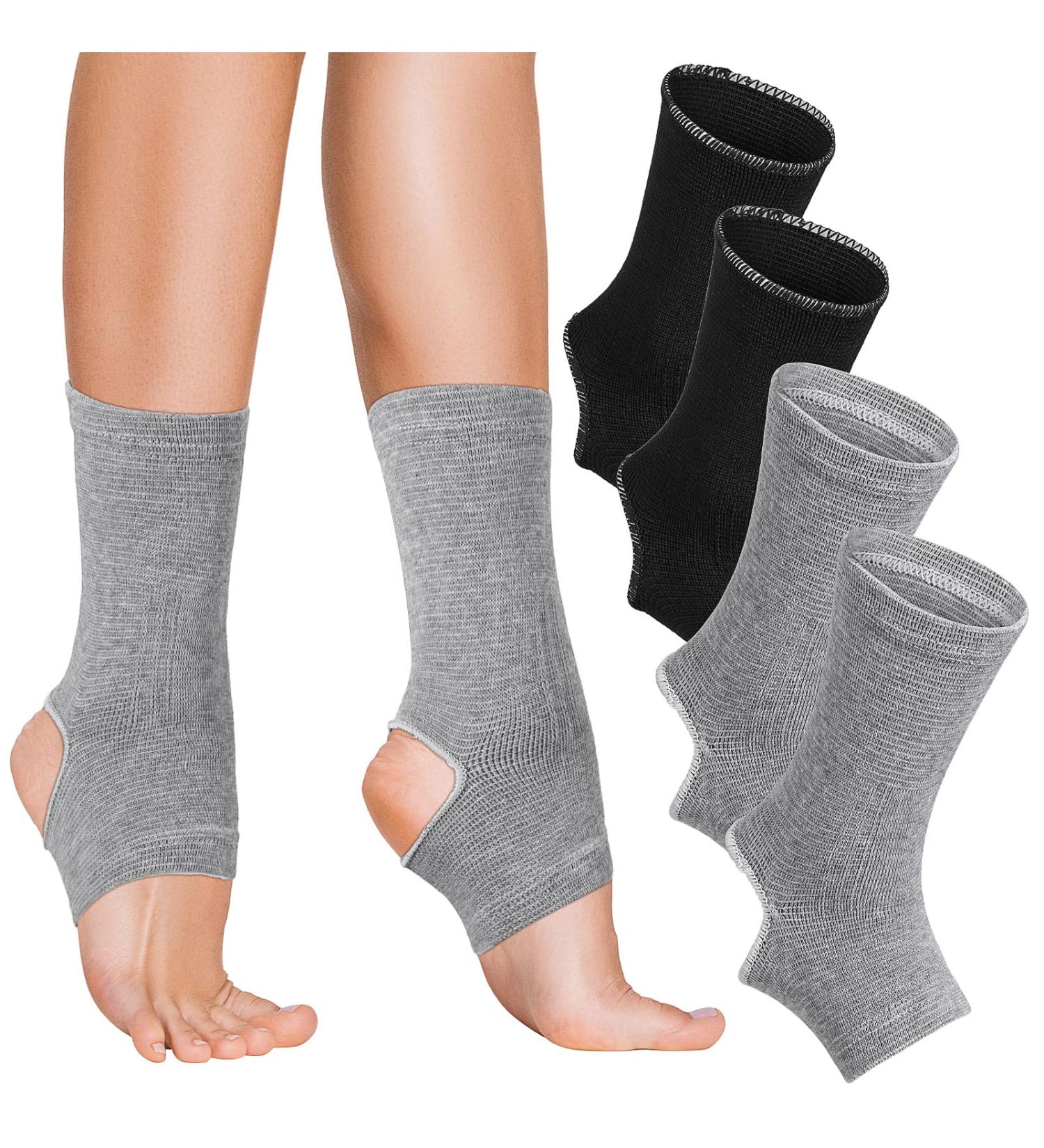 2 Pairs Open Heel Ankle Compression Sleeve for Joint Support - Black/Grey - Buy Online on GoSupps.com