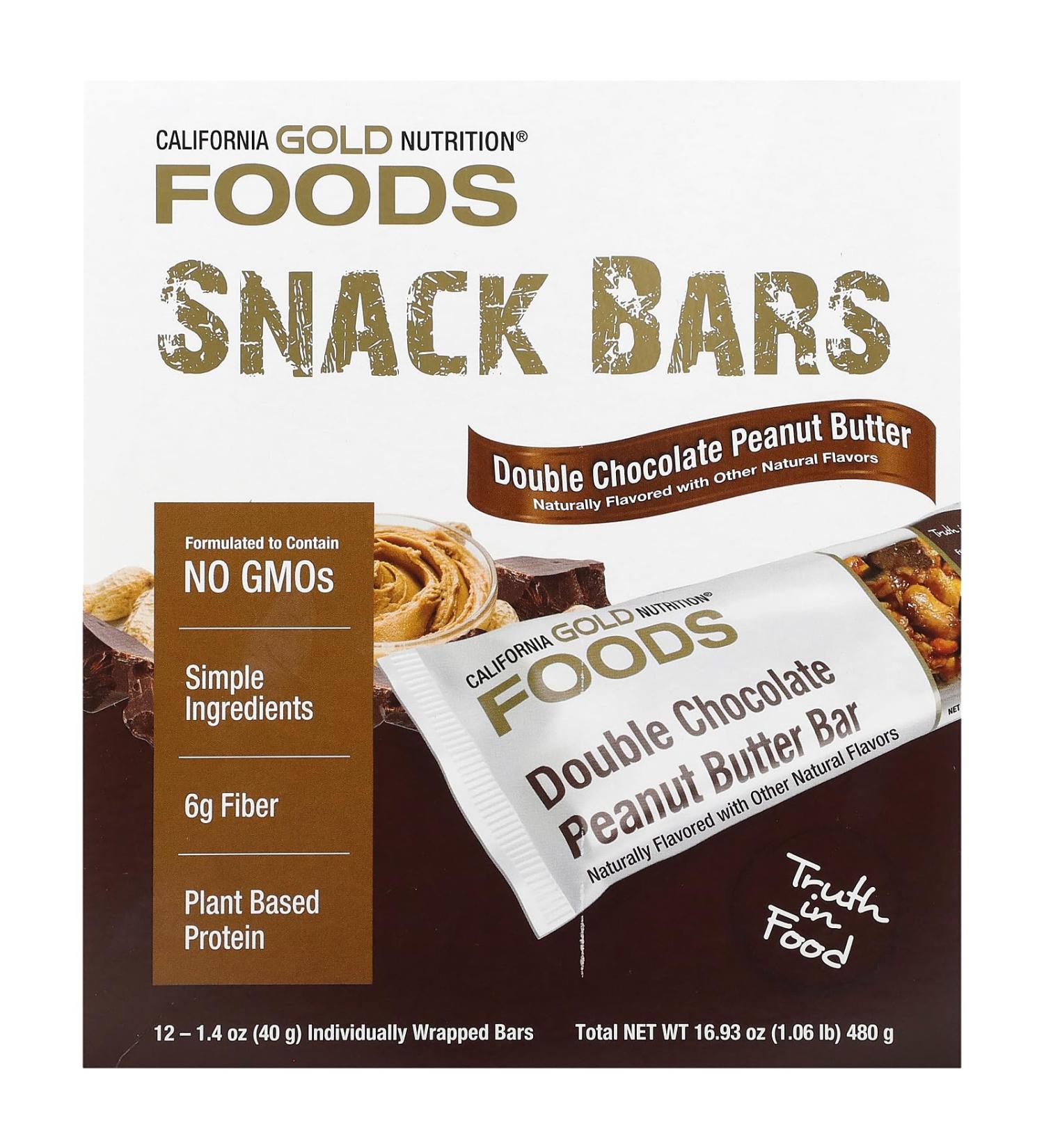 California Gold Nutrition Double Chocolate Peanut Butter Bars - 12 Pack (1.4 oz each) | International Shipping Available - Buy Online on GoSupps.com