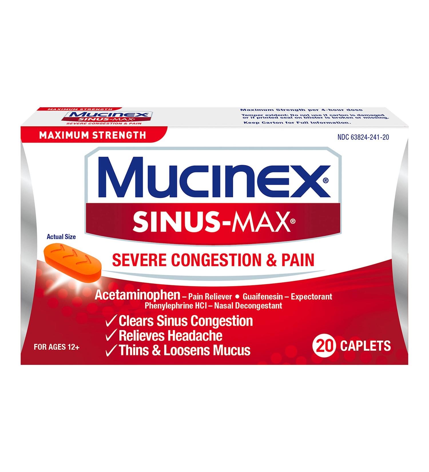 Mucinex Sinus-Max Severe Congestion Relief Caplets - 20 Count - Buy Online on GoSupps.com