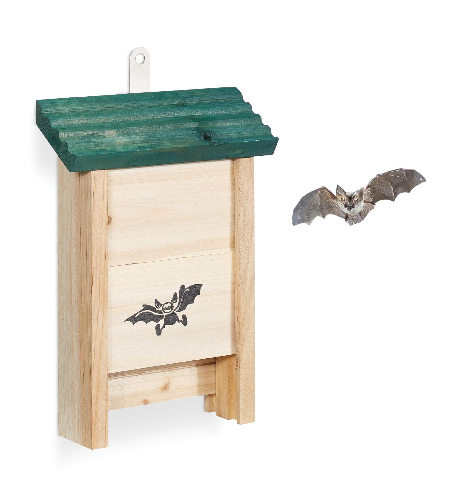 Relaxdays Bat Box Nesting Habitat - Untreated Solid Wood Shelter 25.5x18x6 cm - Natural/Green - Buy Online on GoSupps.com