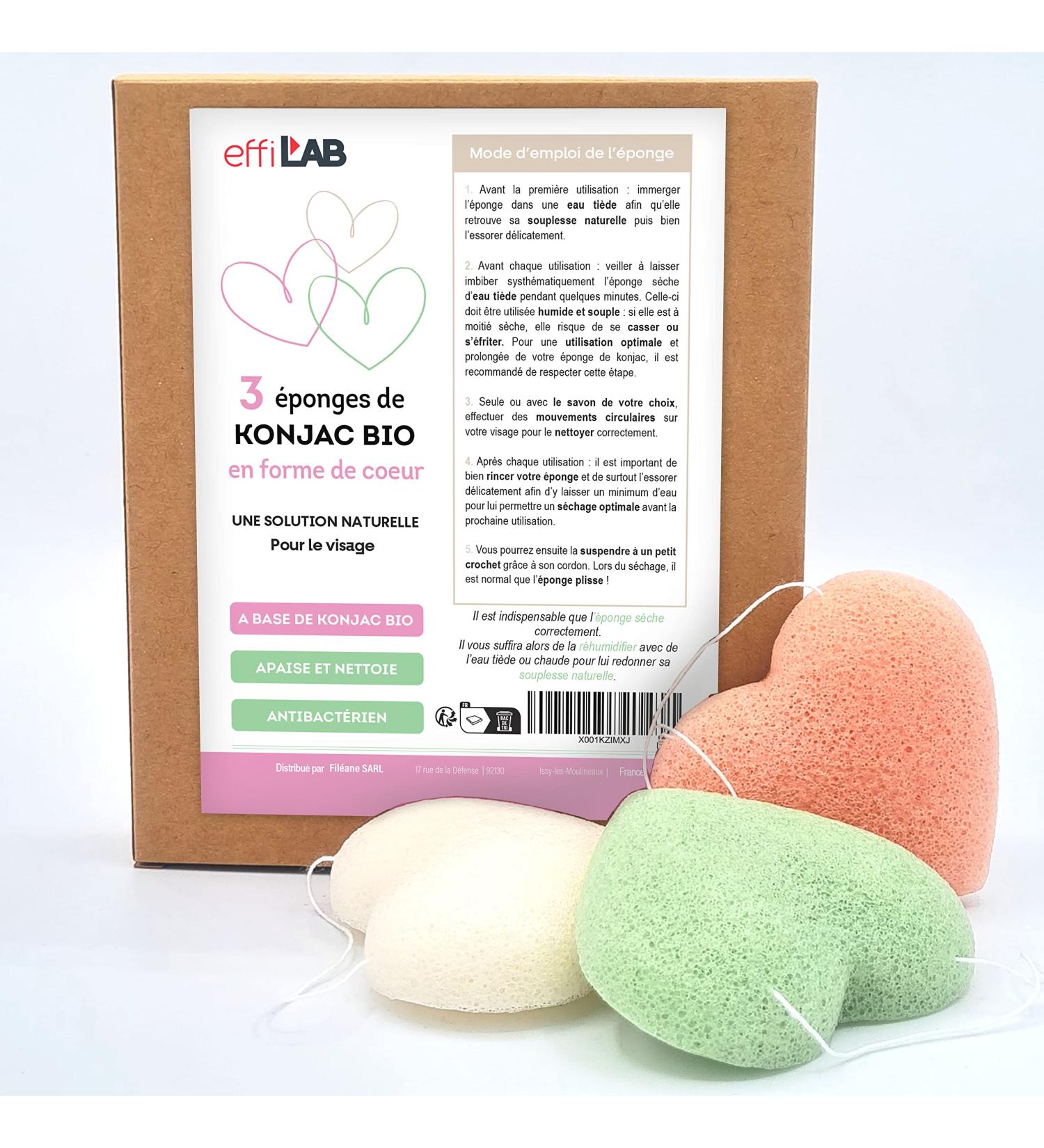 effiLAB | Set of 3 Organic Heart Shaped Konjac sponges in 3 Colours | Set of 3 Hearts sponges | Natural Vegetable Sponge Gentle Cleaning Love - Buy Online on GoSupps.com