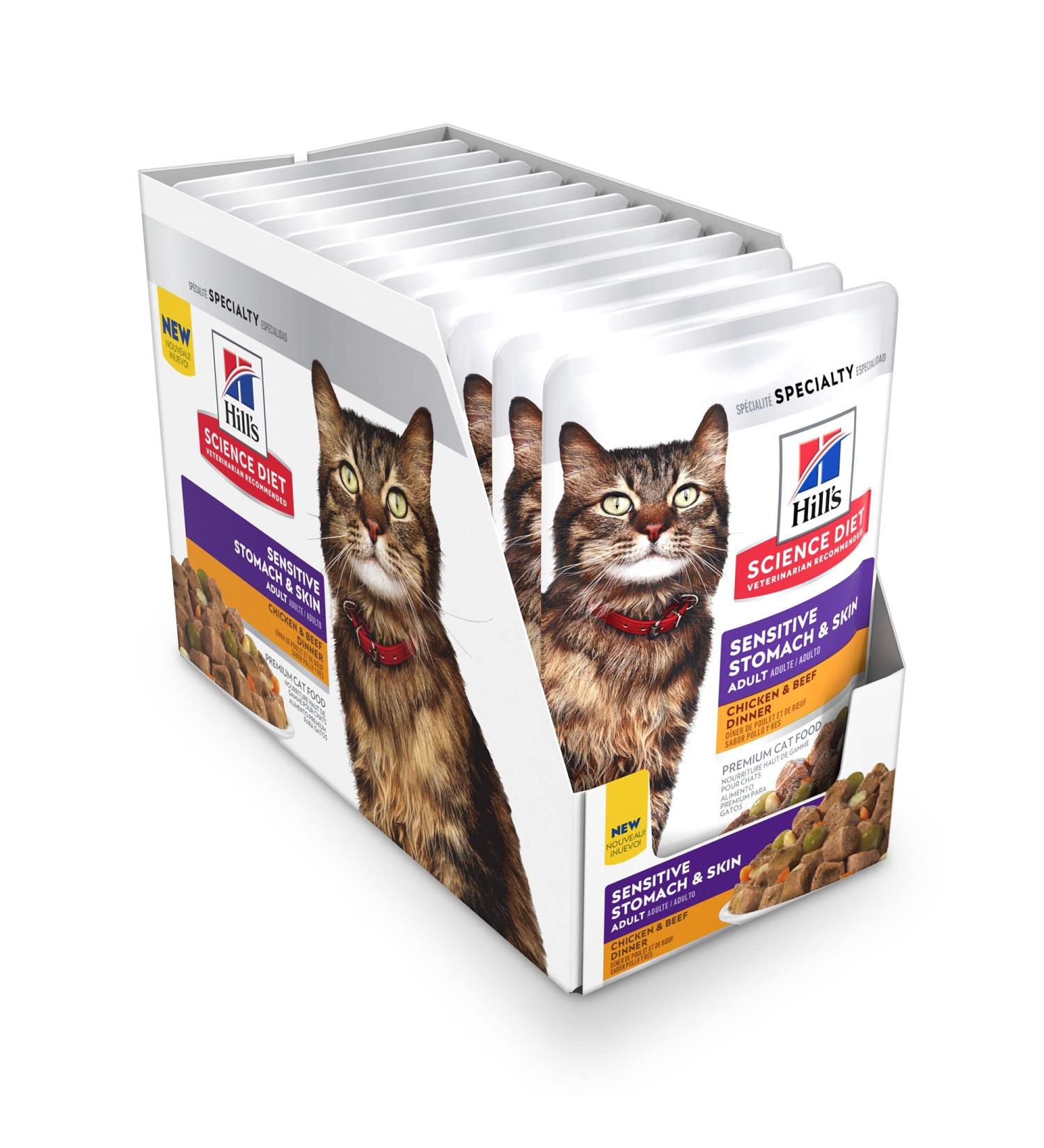 Hill's Science Diet Adult Sensitive Stomach & Skin Wet Cat Food Pouch - Chicken & Beef - 2.8 oz - 24 Pack - Buy Online on GoSupps.com