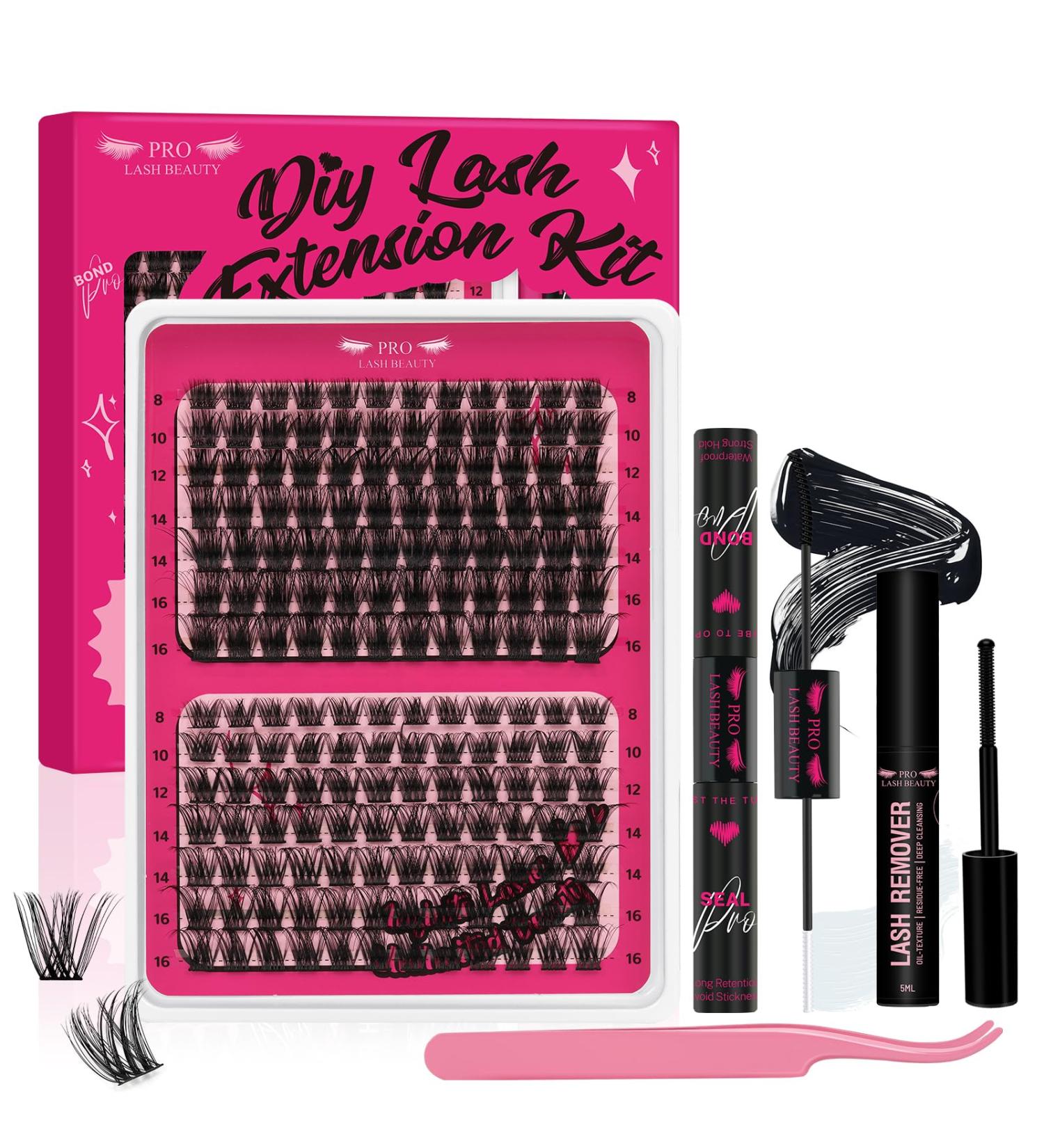 Lash Clusters Kit - DIY Eyelash Extensions with 168 Pcs Individual Lashes, Bond, Seal, Applicator & Remover - Beginner Eyelash Extension Kit (Tender+Glitter) - Buy Online on GoSupps.com