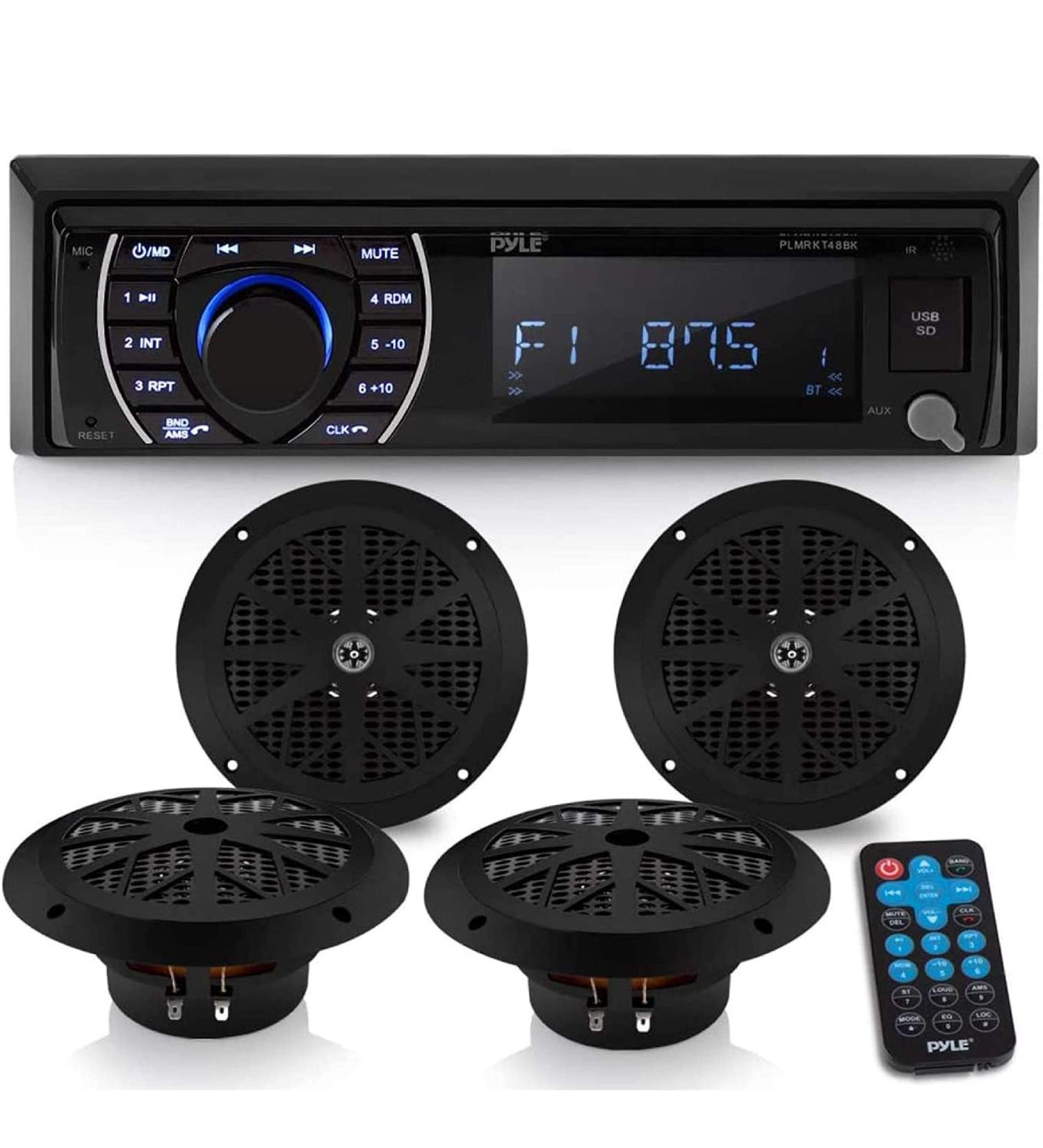 Pyle Marine Head Unit Receiver Speaker Kit with Bluetooth, AM/FM Radio, 6.5 Waterproof Speakers - PLMRKT48BK - Buy Online on GoSupps.com