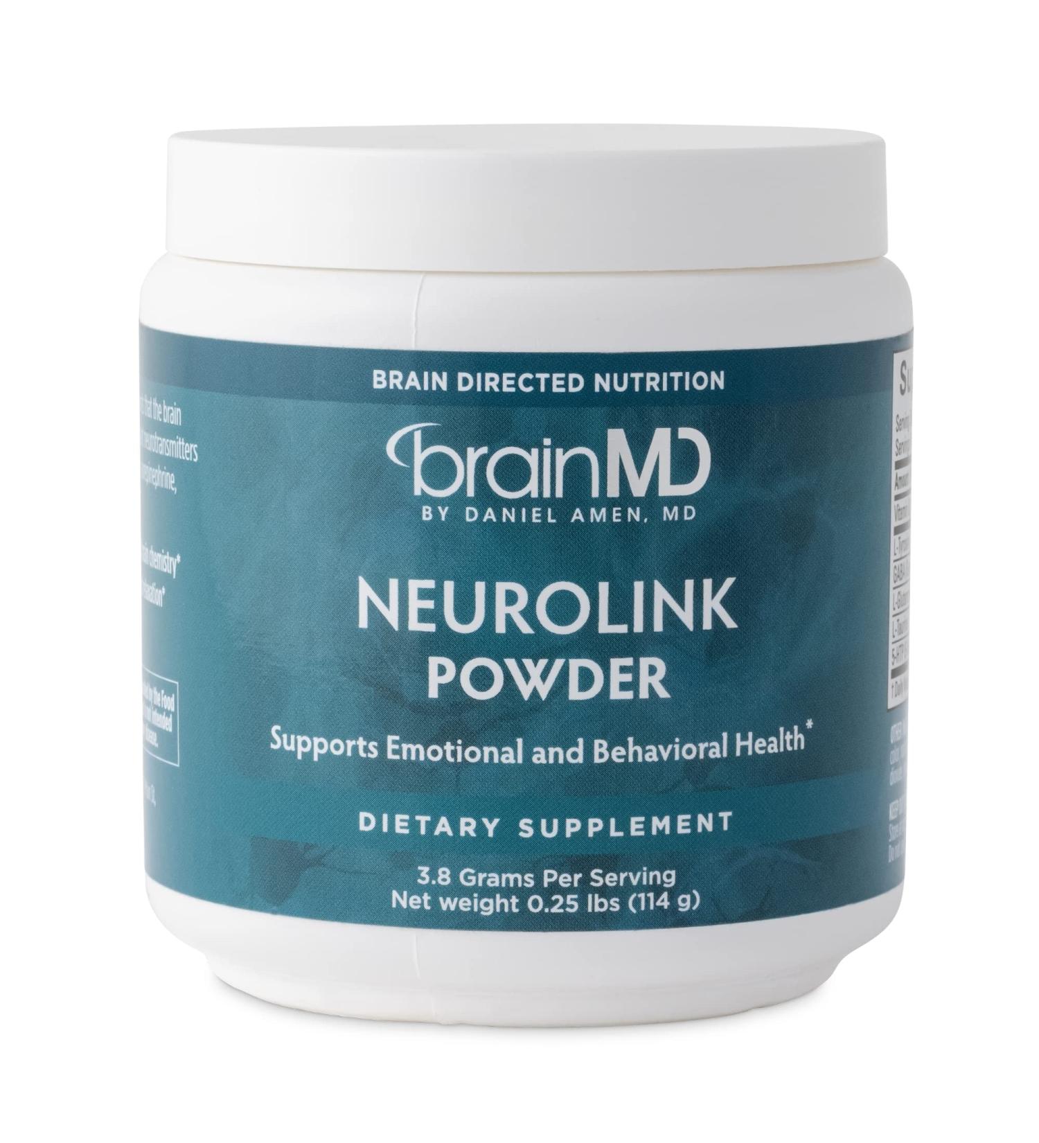 BRAINMD Dr Amen NeuroLink Powder - 114g - Supports Memory Focus & Concentration - Gluten Free - 30 Servings - Buy Online on GoSupps.com
