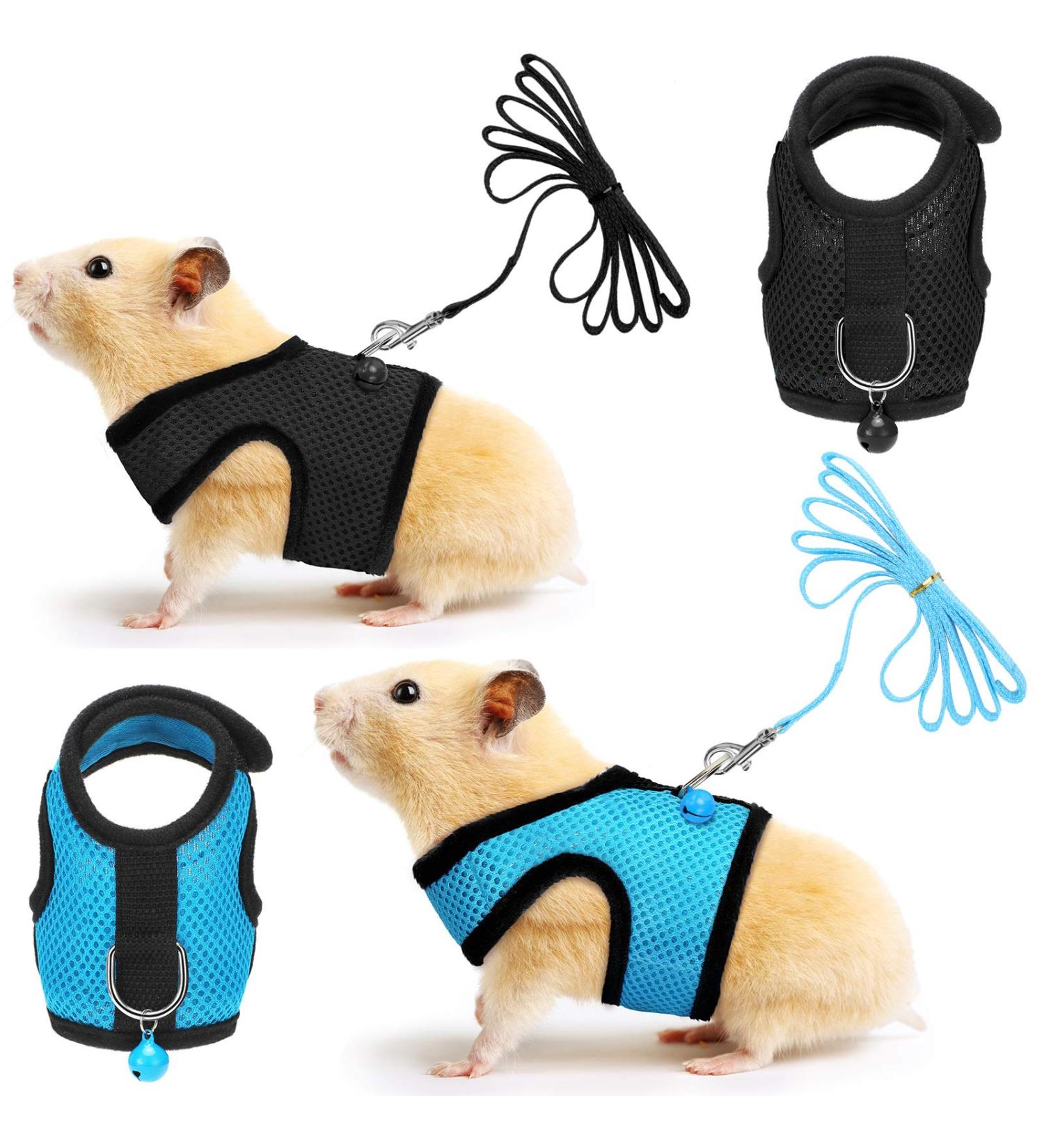 2 Pieces Guinea Pig Clothes Baby Ferret Rats Hamster Soft Mesh Harness Leash Vest Set with Bell for Guinea Pigs Hamster Ferret Rabbit Chinchilla and Similar Small Animals Small Blue Black - Buy Online on GoSupps.com