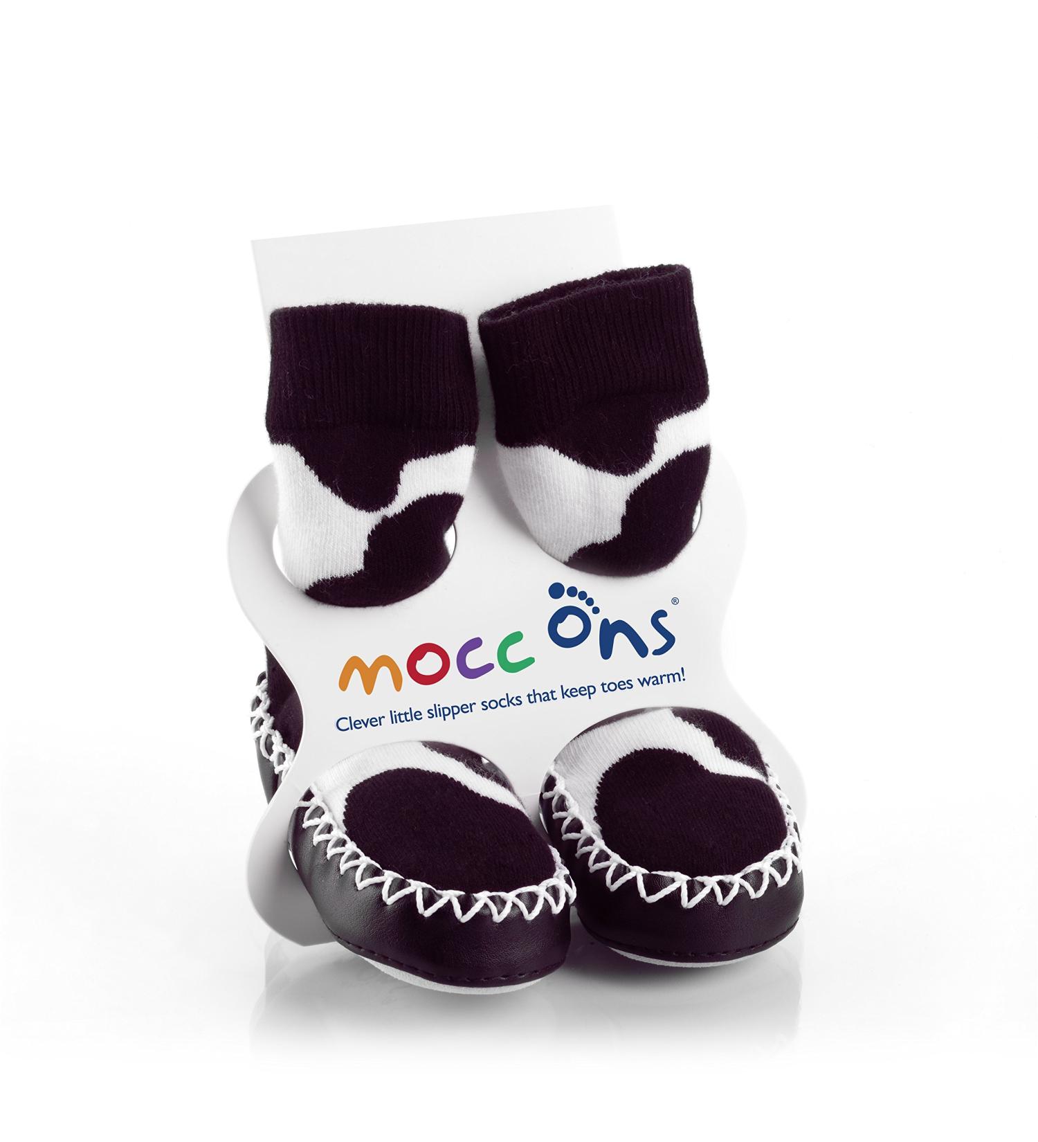 Mocc Ons Washable Leather Sole Slipper Socks - Cow Print (6-12 Months) - Buy Online on GoSupps.com