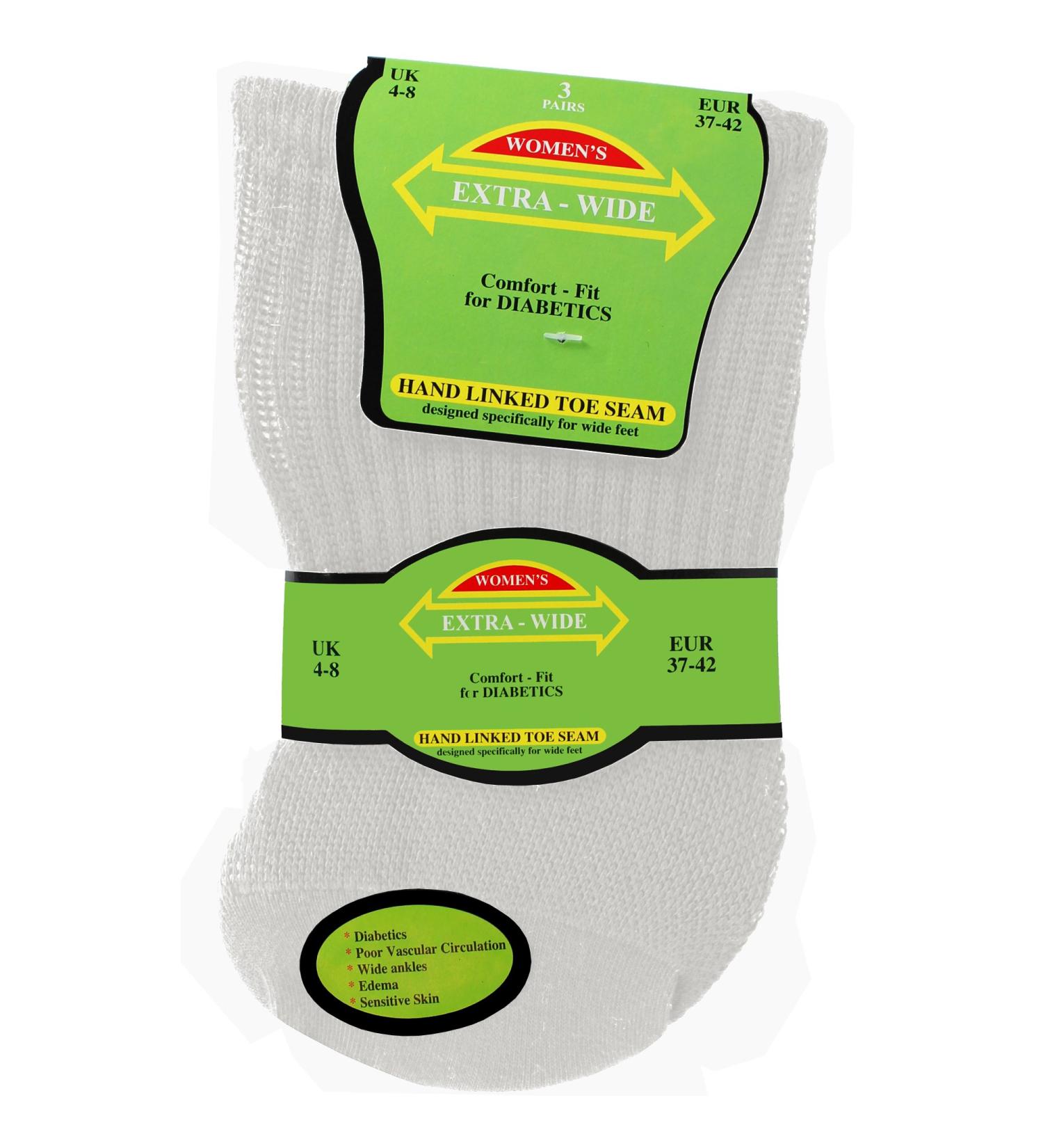 Women's Extra Wide Comfort Fit Diabetic Travel Socks (3 Pair Pack) One Size White