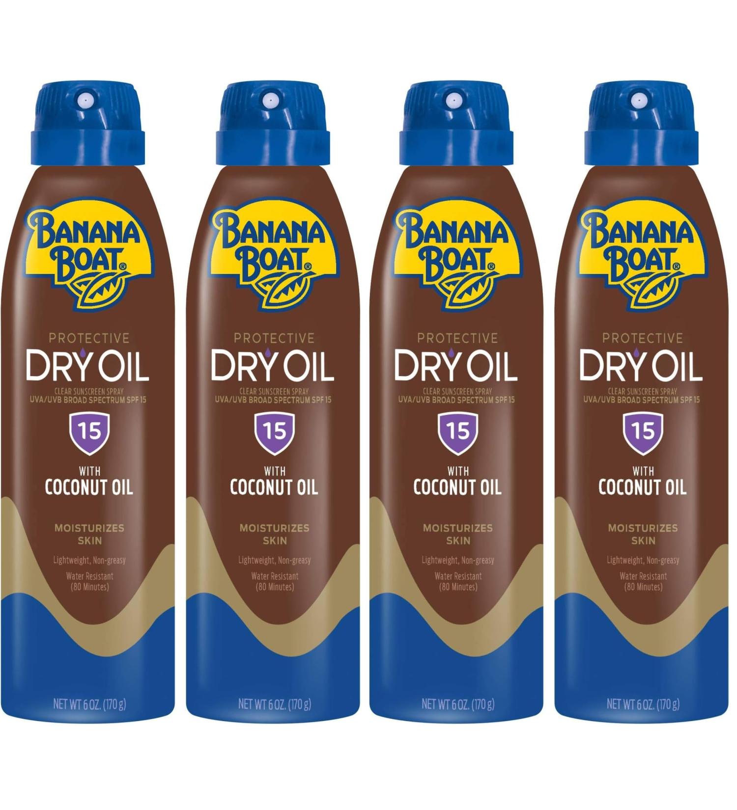 Banana Boat Protective Tanning Dry Oil Clear Spray Sunscreen SPF 15 6oz | Tanning Sunscreen Spray Banana Boat Dry Oil SPF 15 SPF Tanning Oil Dry Tanning Oil Spray 6oz each Twin Pack (Pack of 2) - Buy Online on GoSupps.com