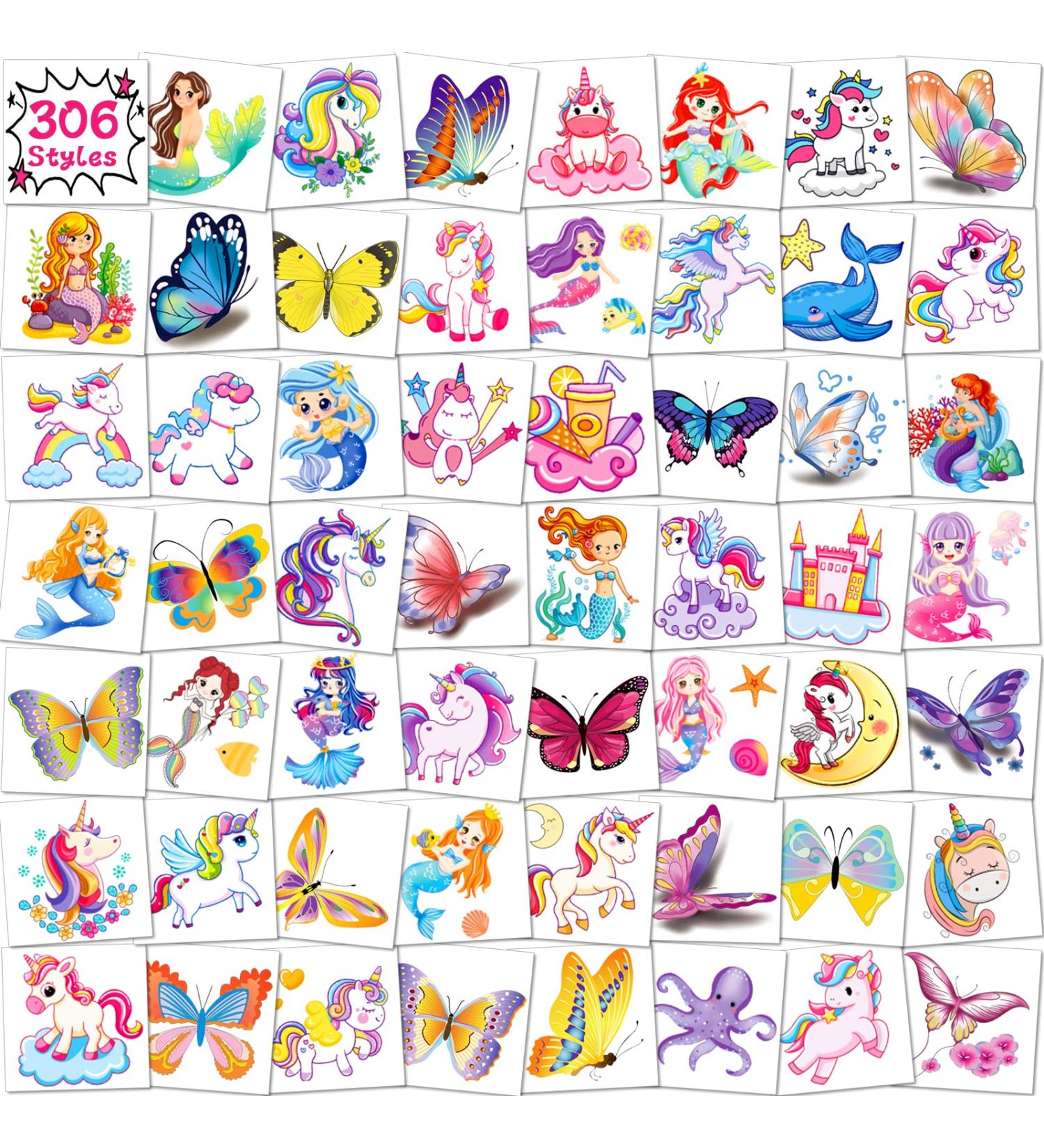 Zayvor 306CT Kids Temporary Tattoos - Butterfly Unicorn Mermaid Designs | Birthday Party Favors | Halloween & Christmas Costume Accessories - Buy Online on GoSupps.com