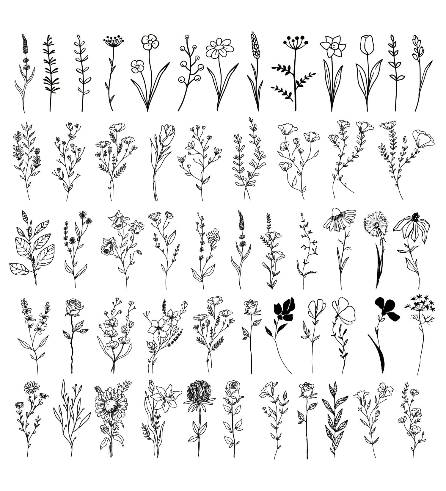 YAKAGO 16 Sheets Black Small Flower Temporary Tattoos for Women | 74 Styles Tiny Branch Fake Tattoos | Floral Bouquet Design for Neck, Finger, Hand, Arm | Sunflower, Dandelion, Lily, Lavender, Rose Tattoo - Buy Online on GoSupps.com