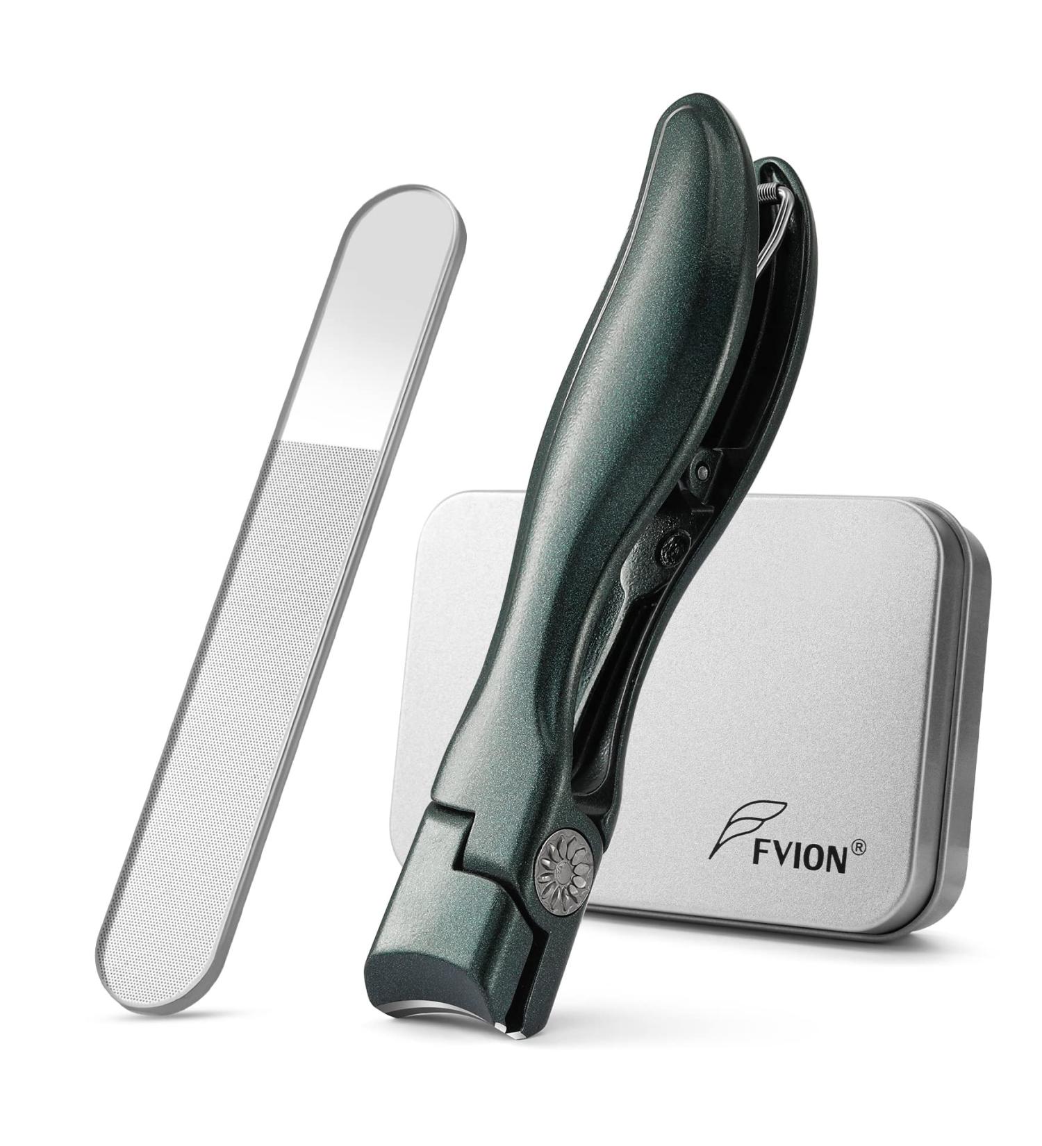 Professional Wide Jaw Nail Clipper Set with Crystal File - Green | FVION Thick Toenail and Fingernail Clippers for Men and Women - Buy Online on GoSupps.com