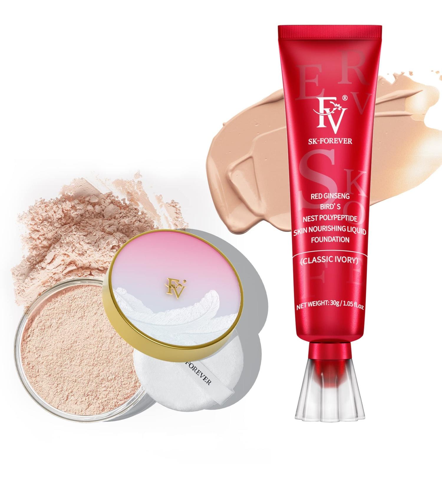 Classic Ivory Matte FV Foundation Makeup + Translucent Loose Powder Combo | Normal/Oily Skin | Waterproof | 1.05fl/oz + 0.35oz - Buy Online on GoSupps.com