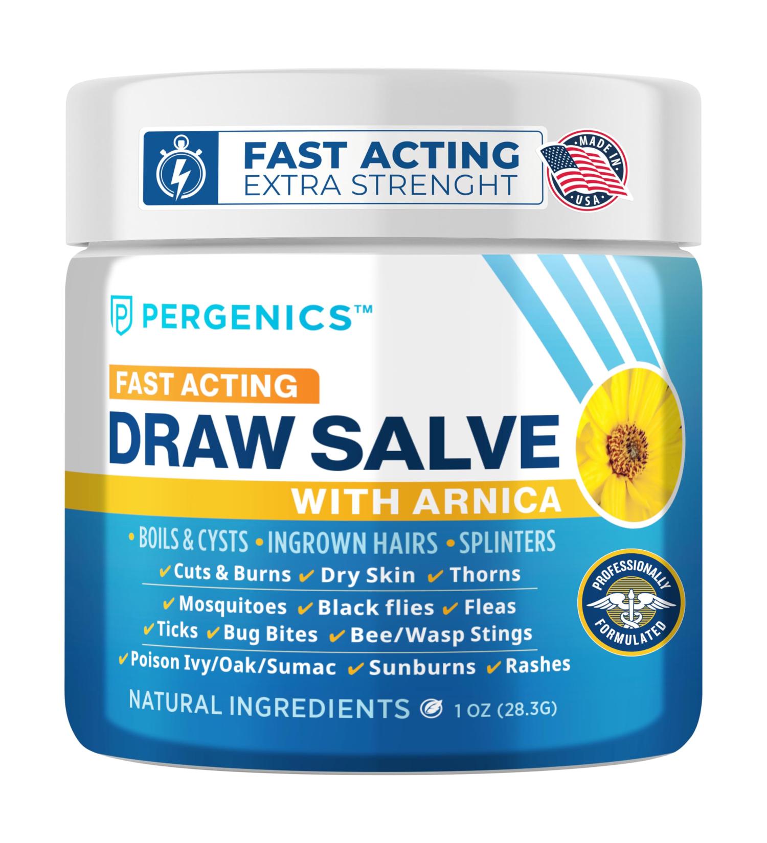 Pergenics Drawing Salve with Arnica Ointment for Dry Skin Cuts Burns Rash Poison Ivy Oak Itching Insect Bites Bee Sting Ingrown Hair 1 Oz - Buy Online on GoSupps.com