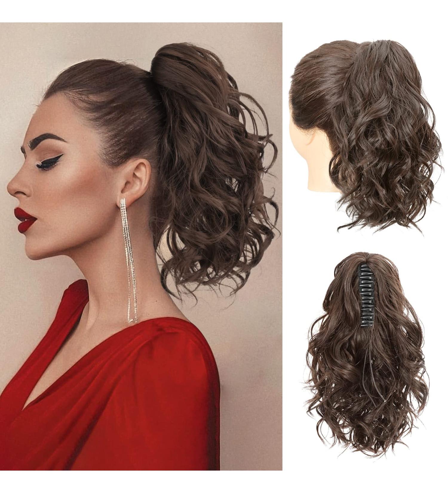REECHO Curly Claw Clip Ponytail Extension 10 Inch - Natural Wavy Synthetic Hairpiece in Dark Chocolate Brown - Buy Online on GoSupps.com