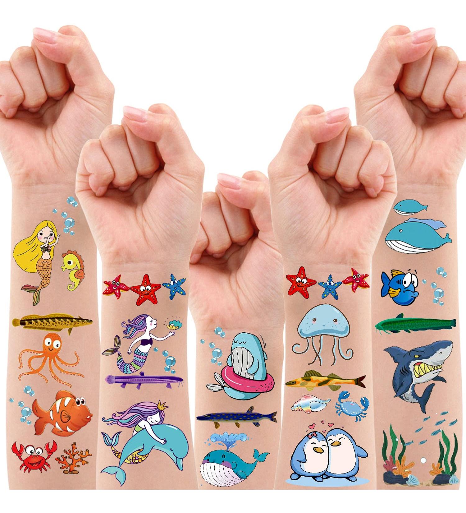 200 PCS Ocean Theme Temporary Tattoos for Kids - Mermaid, Shark, Tropical Fish, Whale - Perfect for Beach Pool Party Supplies - Buy Online on GoSupps.com