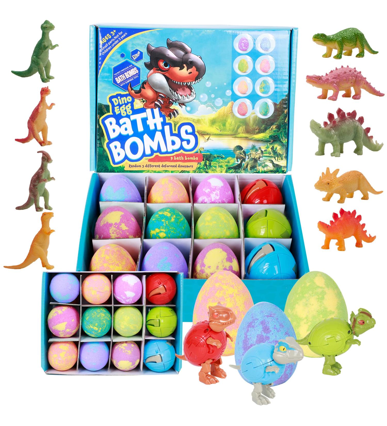 Dino Egg Bath Bomb Kit for Kids - Organic Natural Bubble Bath Fizz with Dinosaur Toy - Perfect Birthday & Holiday Gift - Buy Online on GoSupps.com