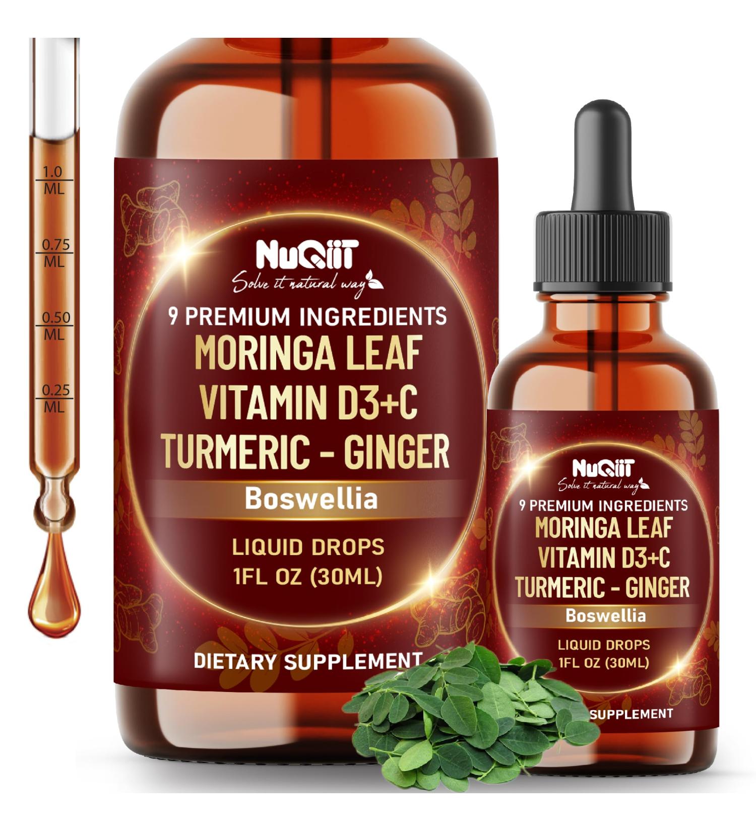 NUQIIT 9in1 Moringa Supplement with Ginger Boswellia - Supplement for Women and Men with Vitamin D3-C Ceylon Cinnamon Ashwagandha Ceylon Cinnamon and Bitter Melon - 1 FL Oz - 60 Day Supply - Buy Online on GoSupps.com