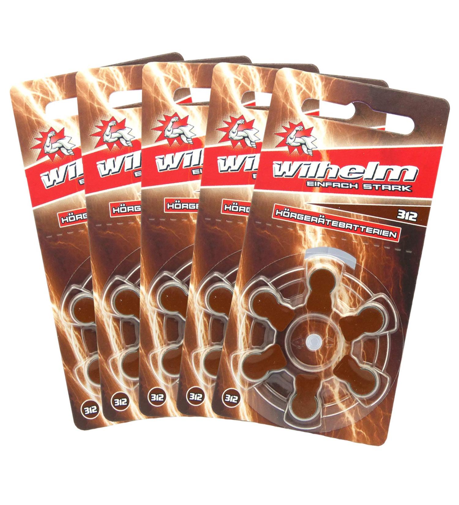 30 x WILHELM hearing aid batteries type 312 brown Hearing aid battery PR41 ZL3 1.4/1.45 V 30 batteries type 312 - brown
