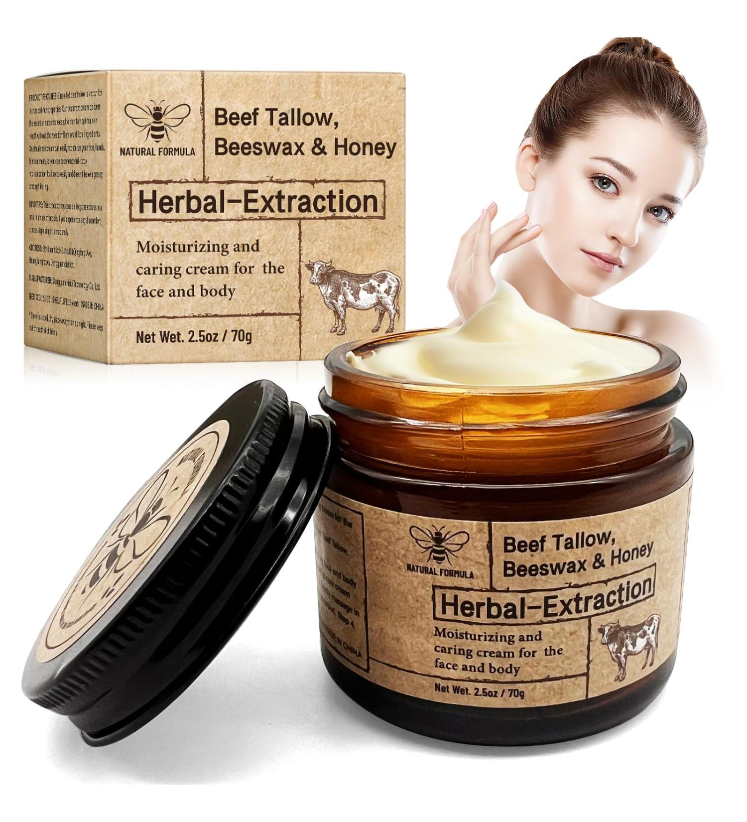 Organic Beef Tallow Face Cream - Grass-Fed Beeswax & Honey Hydration Skin Nourishment - Buy Online on GoSupps.com