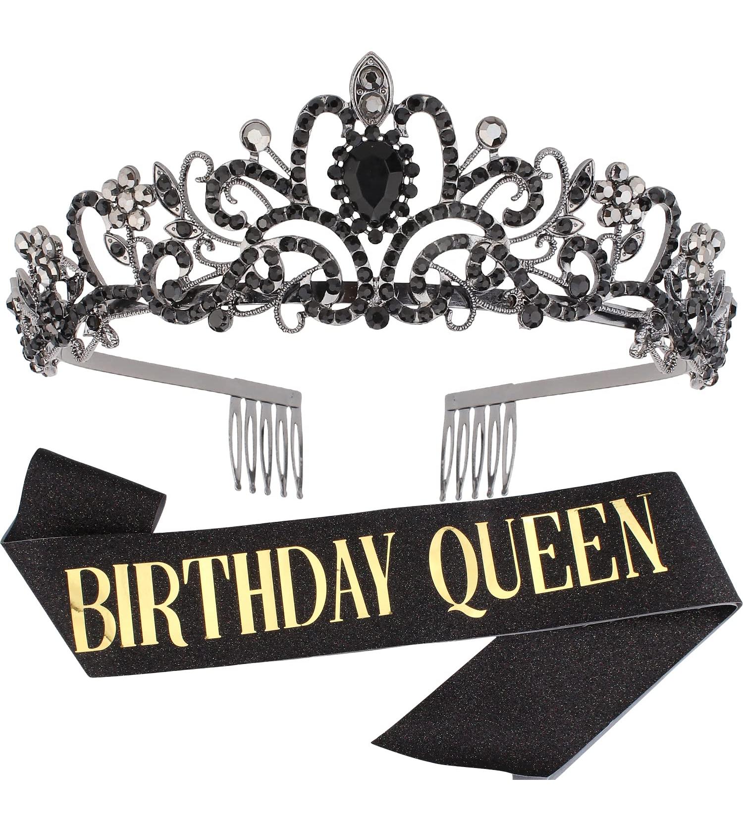 Didder Birthday Crown Crystal Tiara & Queen Sash Set - Black - Buy Online on GoSupps.com