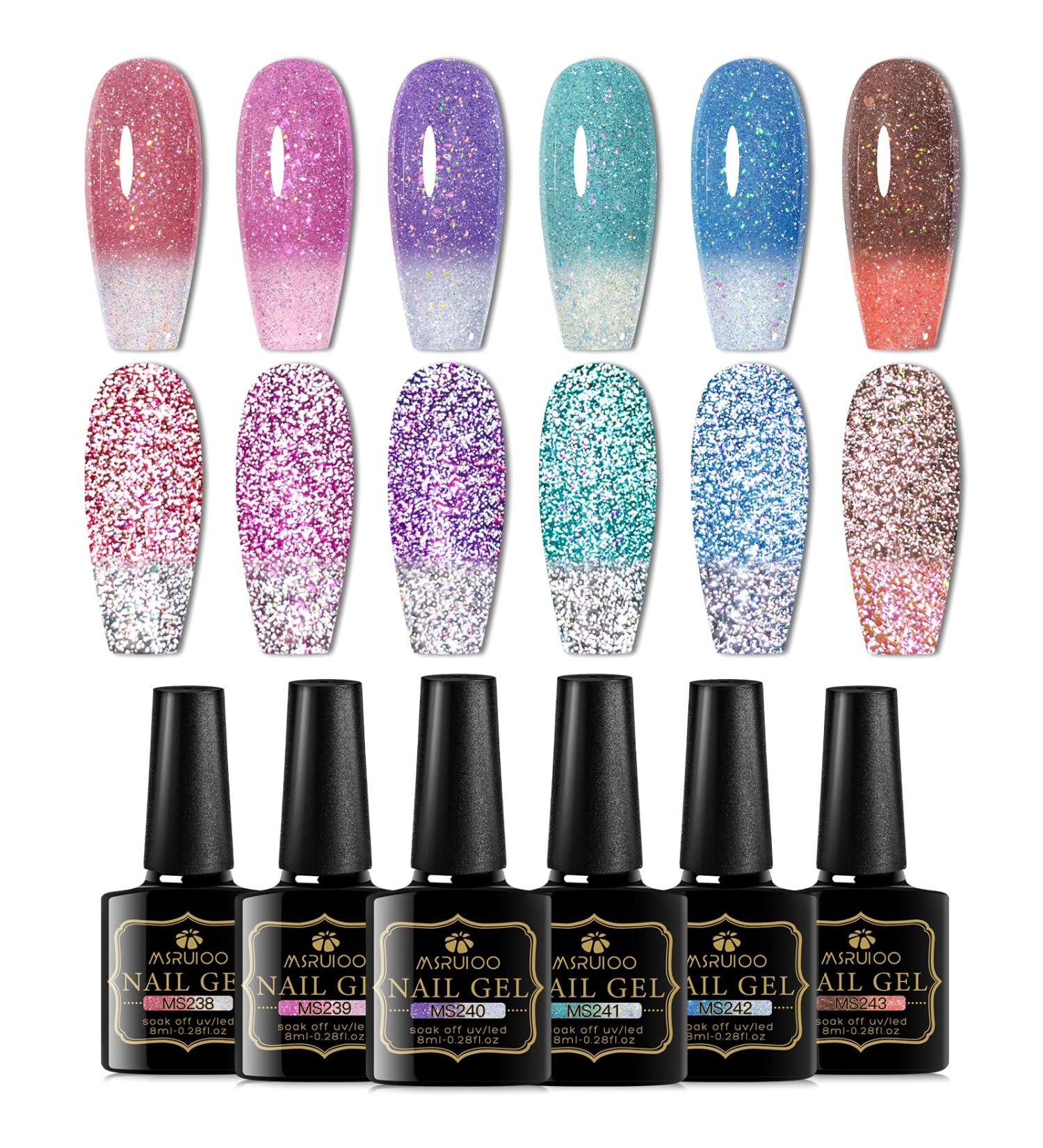 MSRUIOO Reflective Glitter Color Changing Gel Nail Polish Temperature Color Change Glitter Gel Polish Reflective Gel Nail Polish Diamond Glitter Pink Purple Blue Color Changing Nail Polish 2 Colors Changing Gel Nail Polish - Buy Online on GoSupps.com