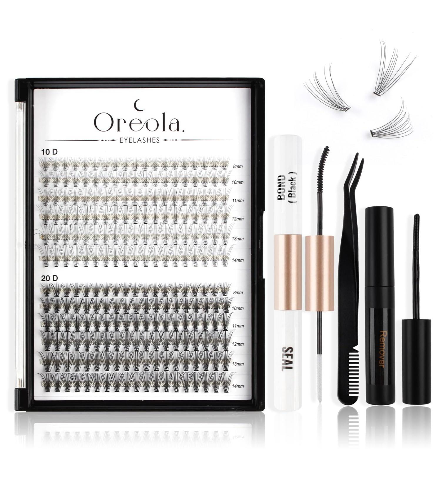 Oreola False Eyelashes Set - Natural Individual Eyelash Clusters 0.07D 8-14mm 228PCs DIY Extensions Kit with Bond & Seal Adhesive Remover & Tweezers - Buy Online on GoSupps.com