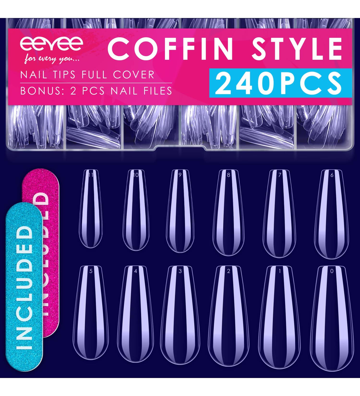 240 Clear Coffin Full Cover Acrylic Nails Tips Set - Press on Fake Nails for Acrylic Nails - Artificial Full Cover Nail Tips - Buy Online on GoSupps.com