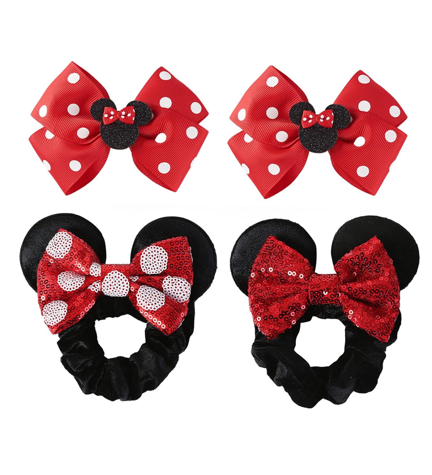 Red Polka Dot Mouse Ear Scrunchies & Hair Bow Clips Set for Girls - Perfect for Costume & Party Decorations - Buy Online on GoSupps.com