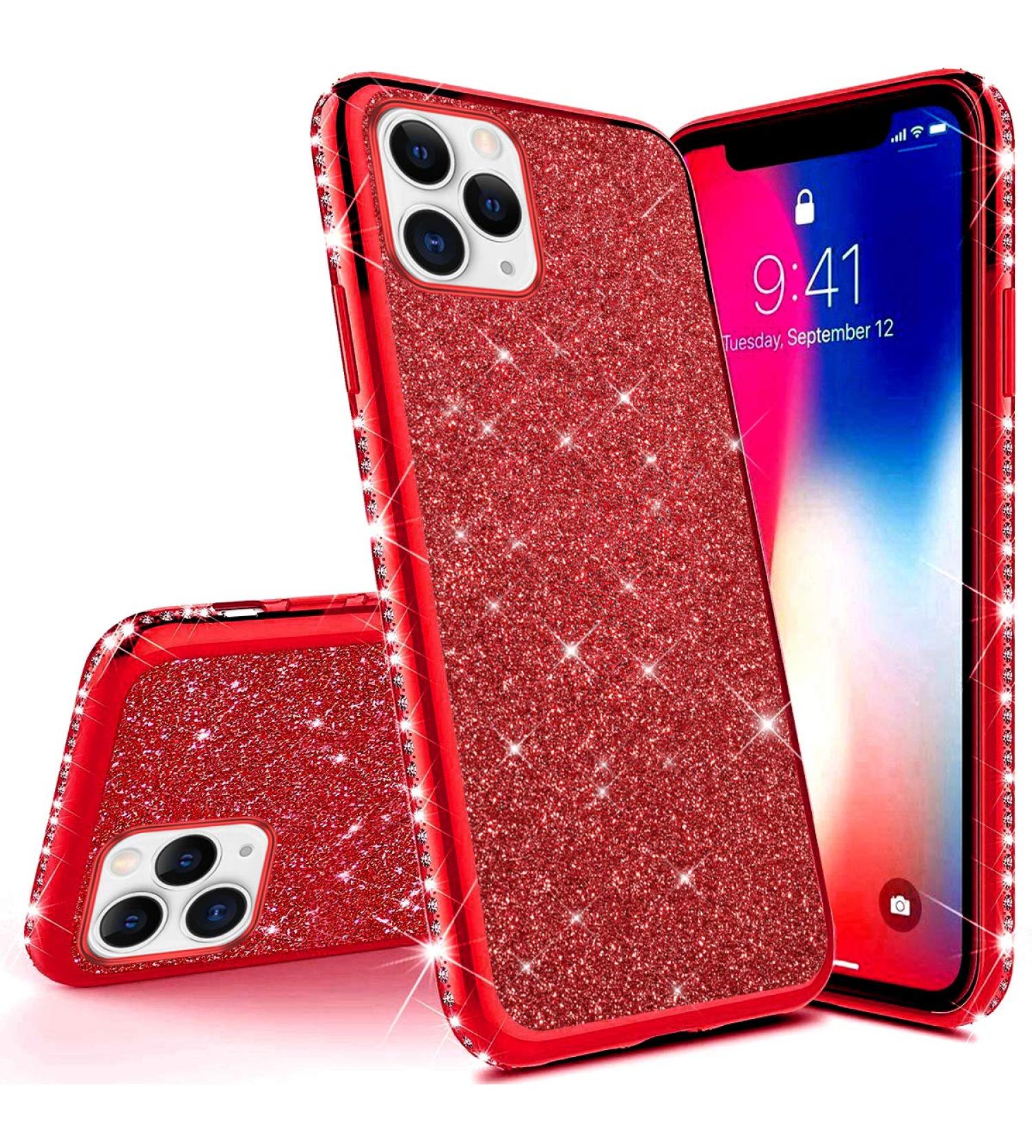 Surakey Glitter Case for iPhone 12/12 Pro - Red TPU Silicone Protection Diamond Design Glossy Finish - Buy Online on GoSupps.com